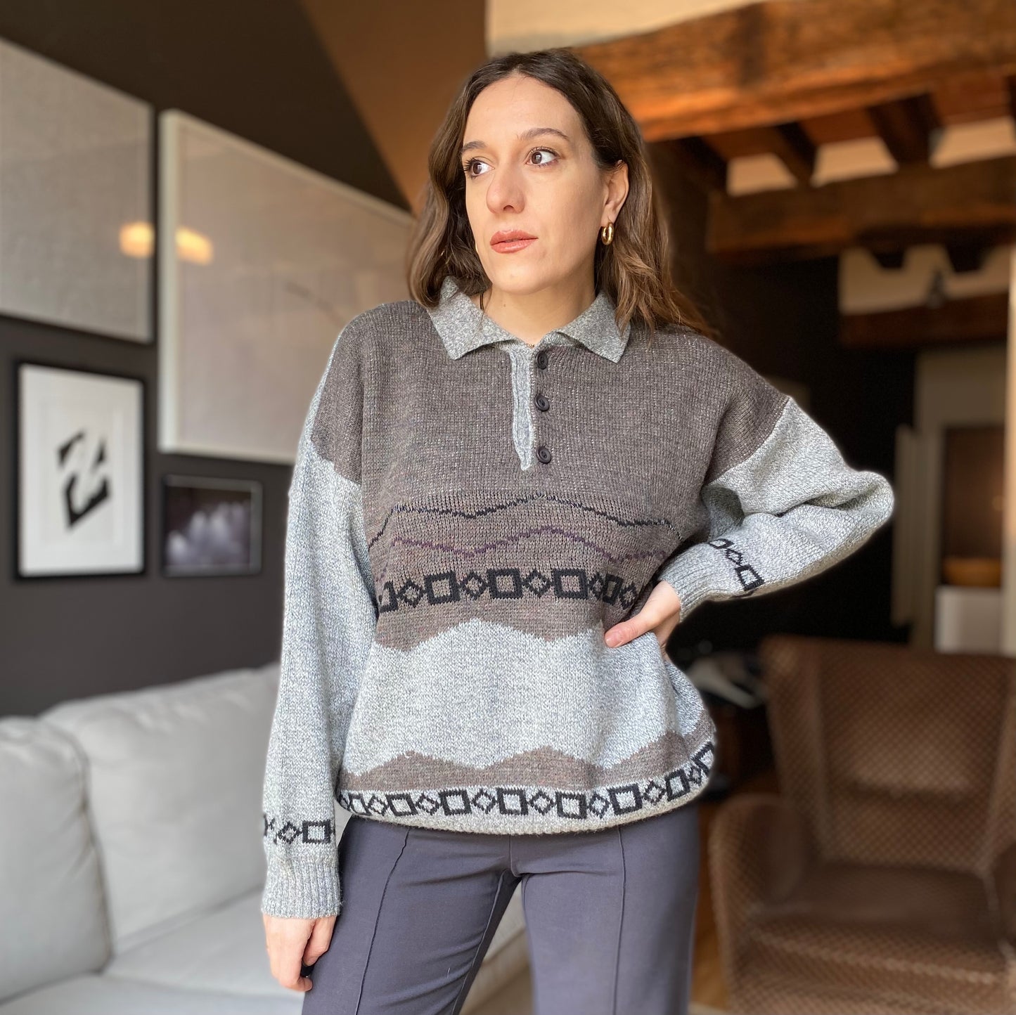 Maglione polo grigio