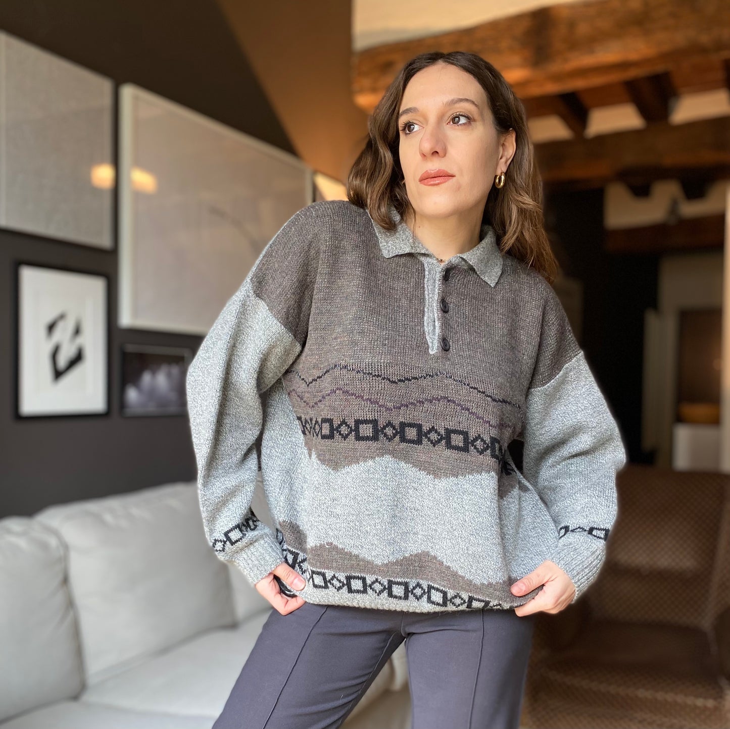 Maglione polo grigio