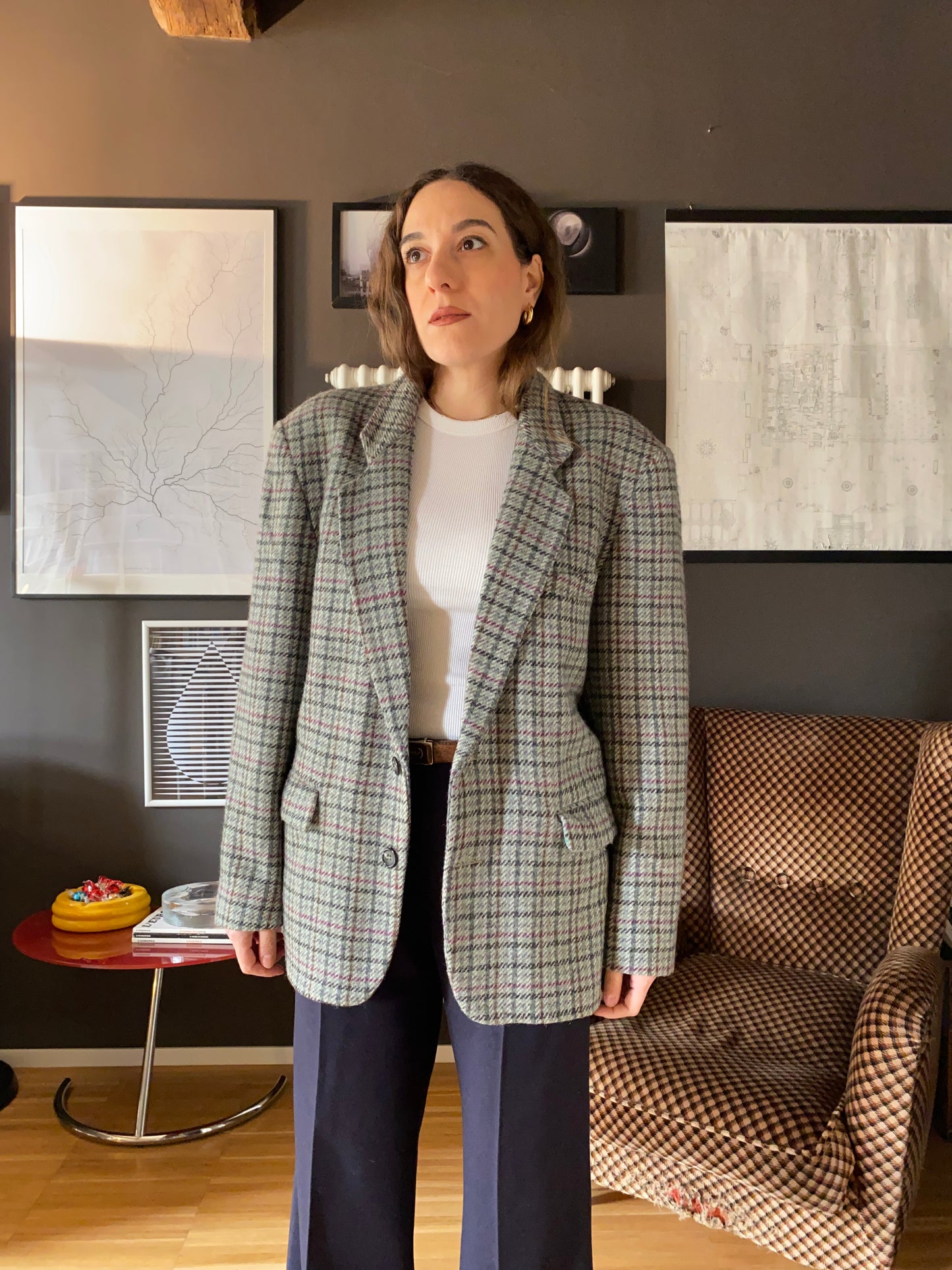 Blazer pied de poule grigio/verde