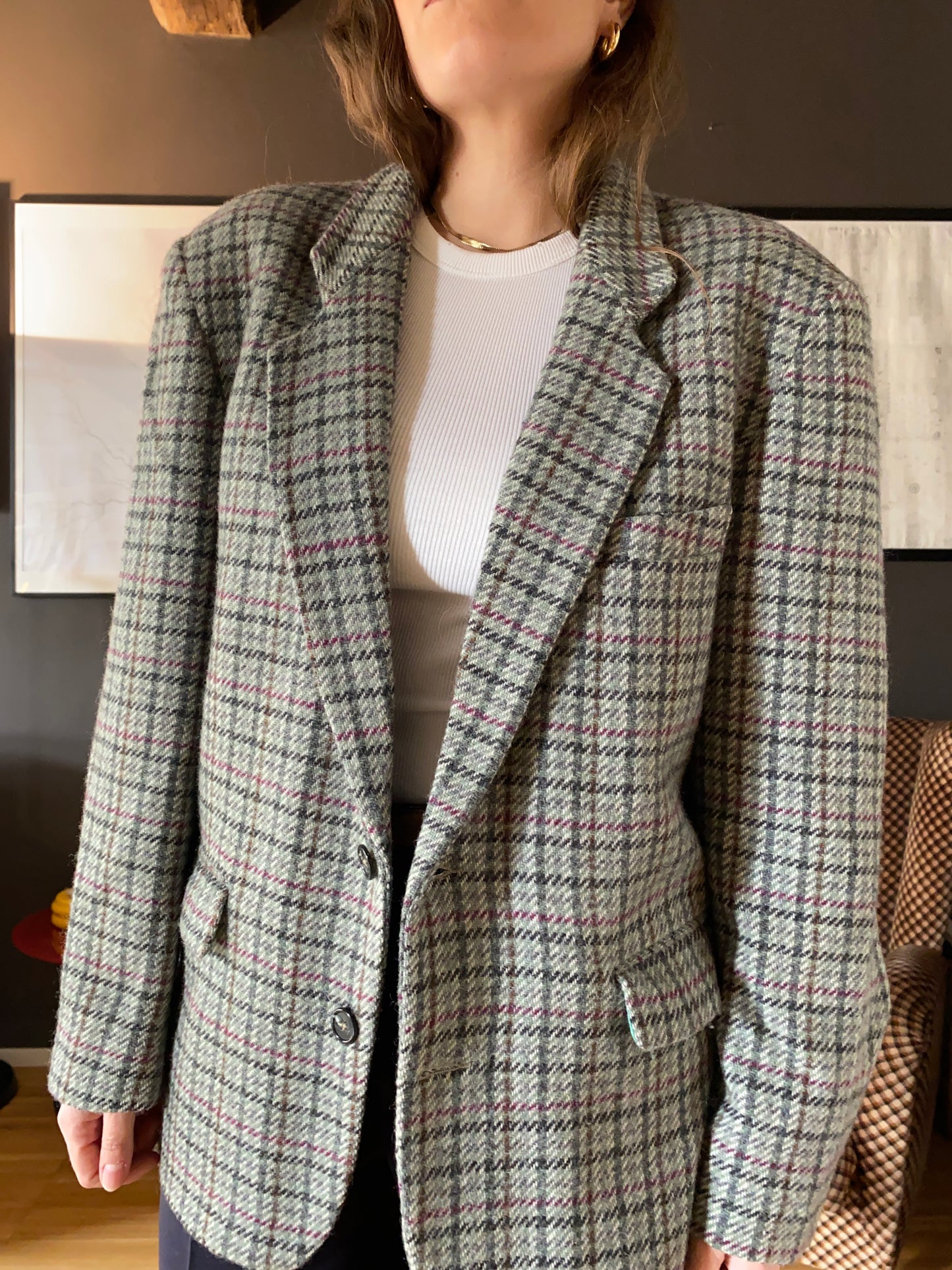 Blazer pied de poule grigio/verde
