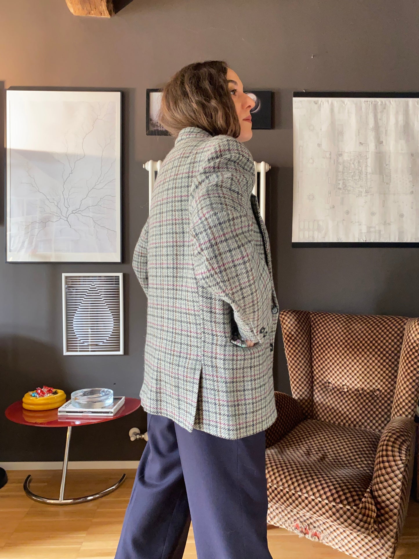 Blazer pied de poule grigio/verde