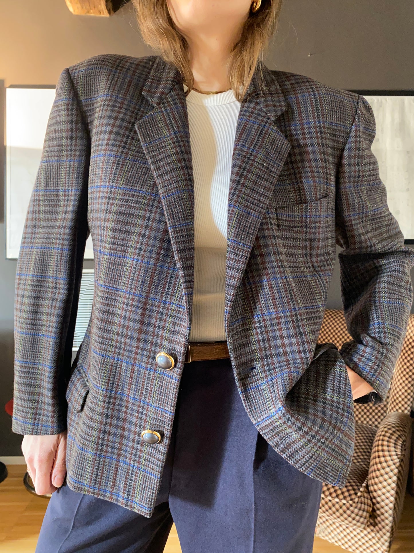 Blazer principe di Galles antracite/blu