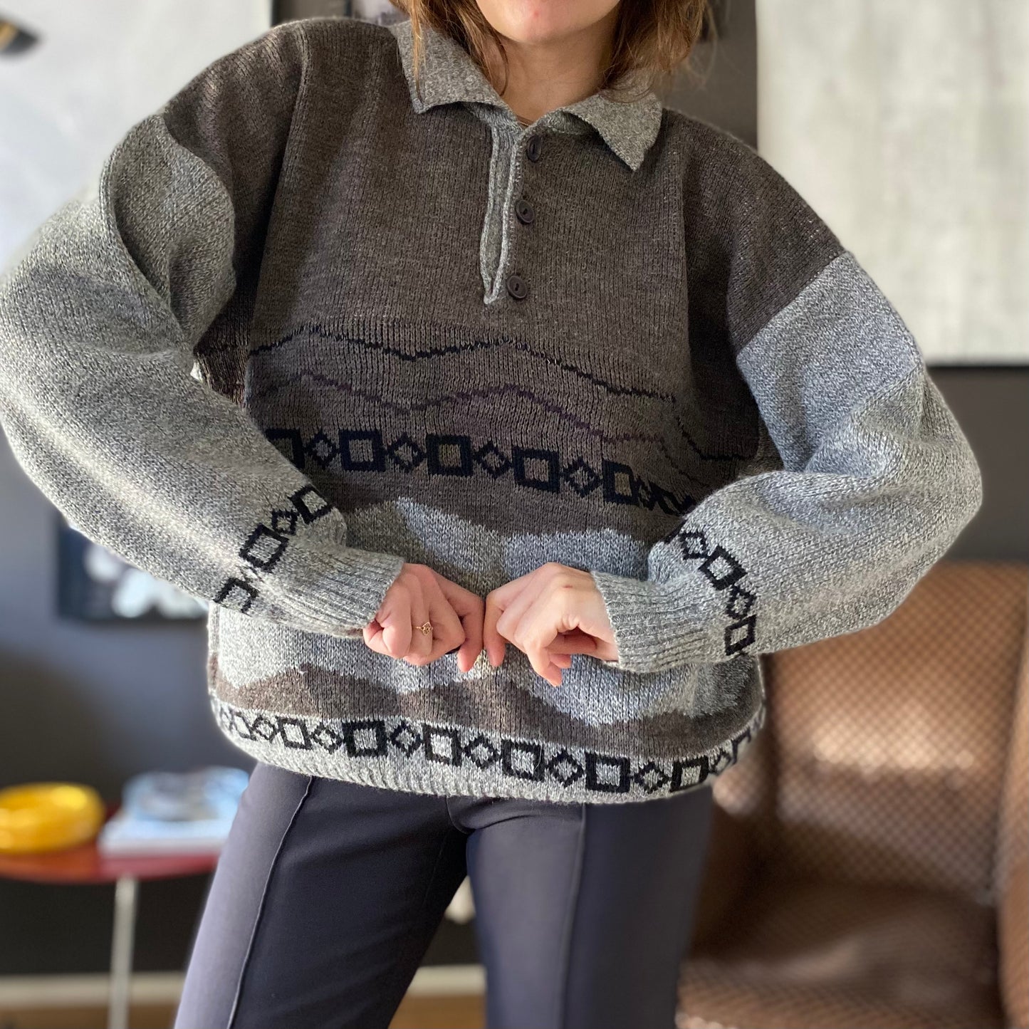 Maglione polo grigio