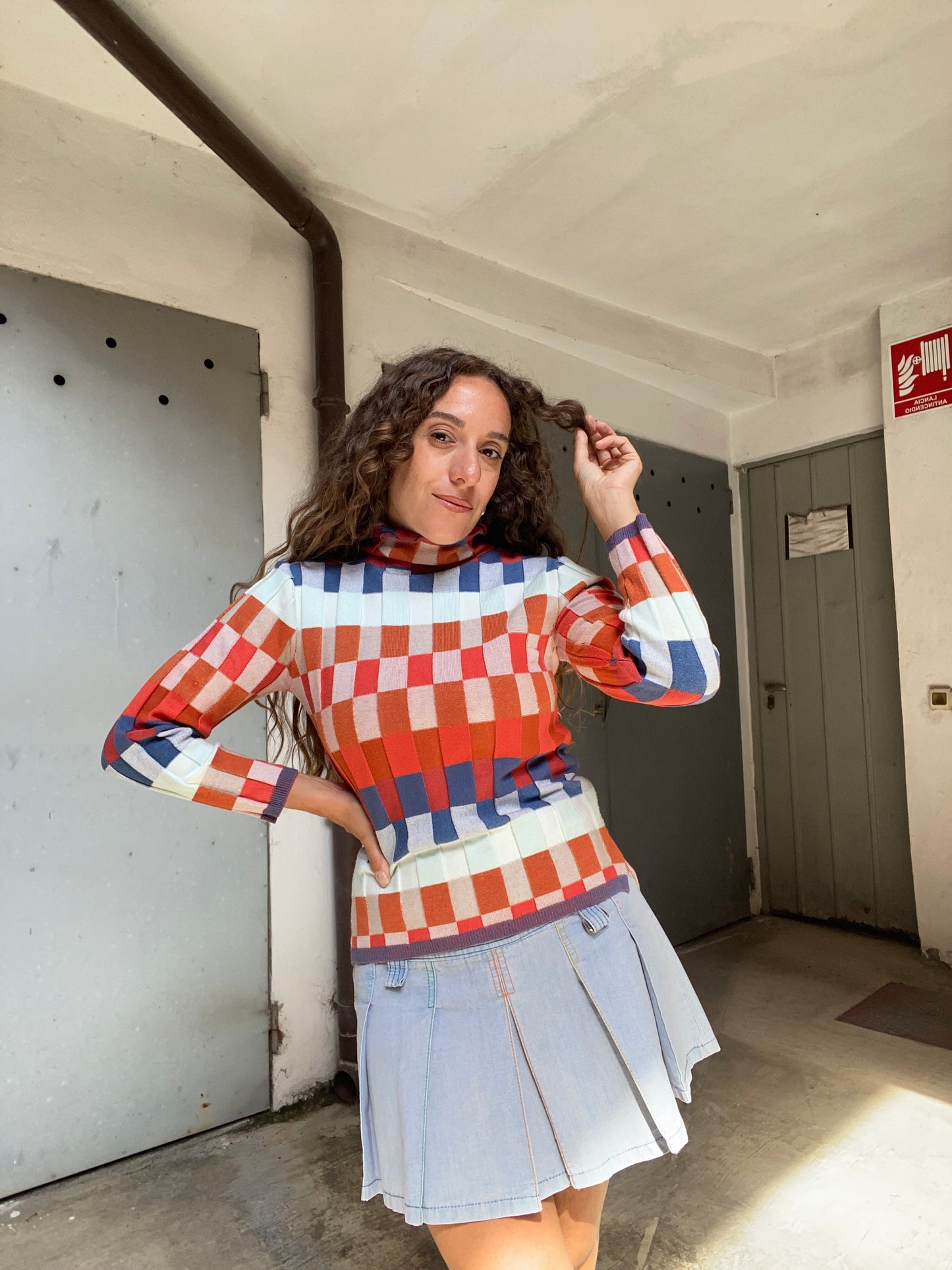 Maglioncino anni 2000 scacchi e costine