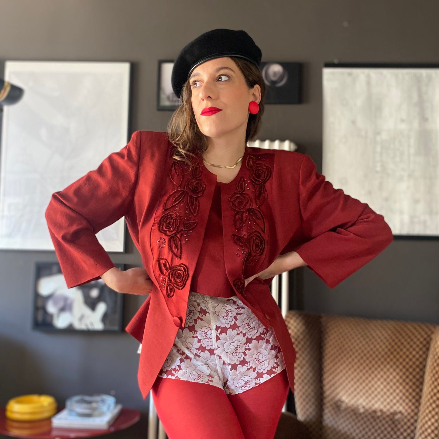 Blazer in shantung di seta con ricami