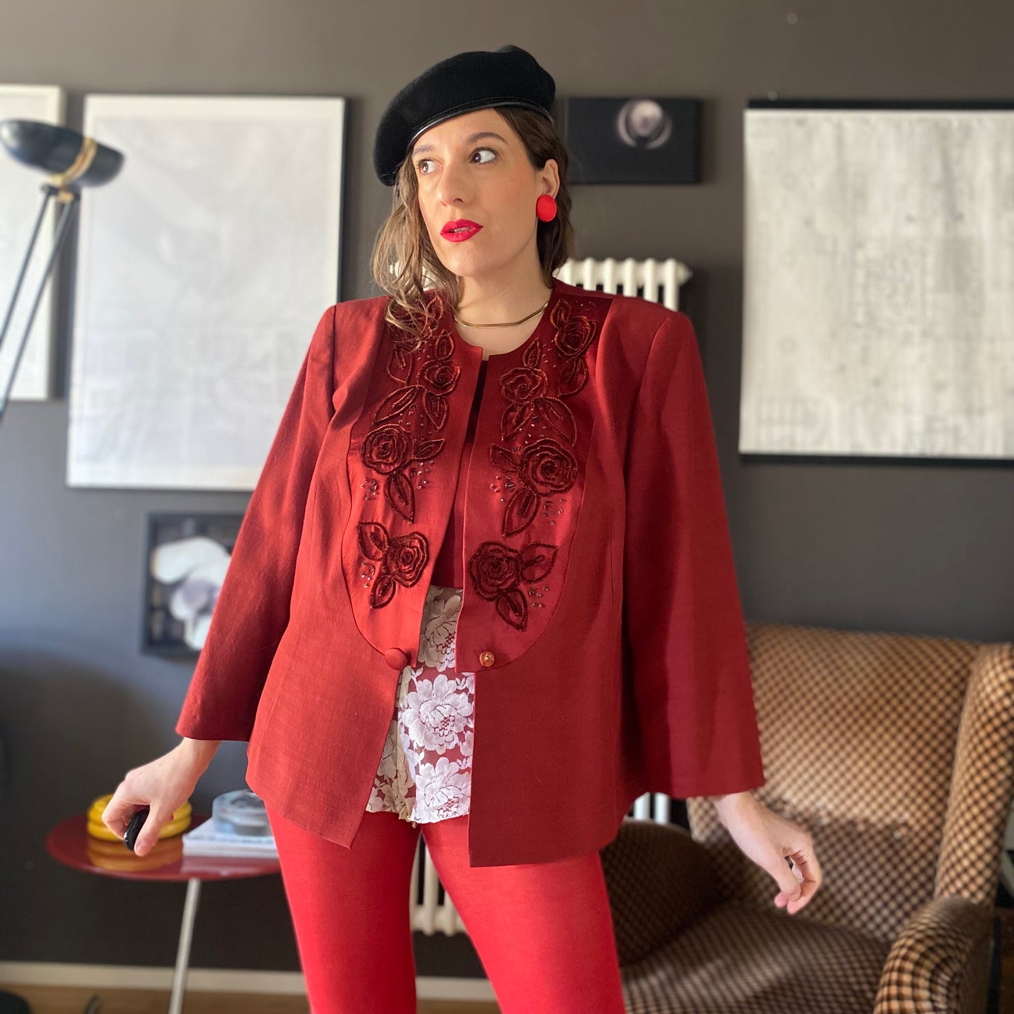 Blazer in shantung di seta con ricami