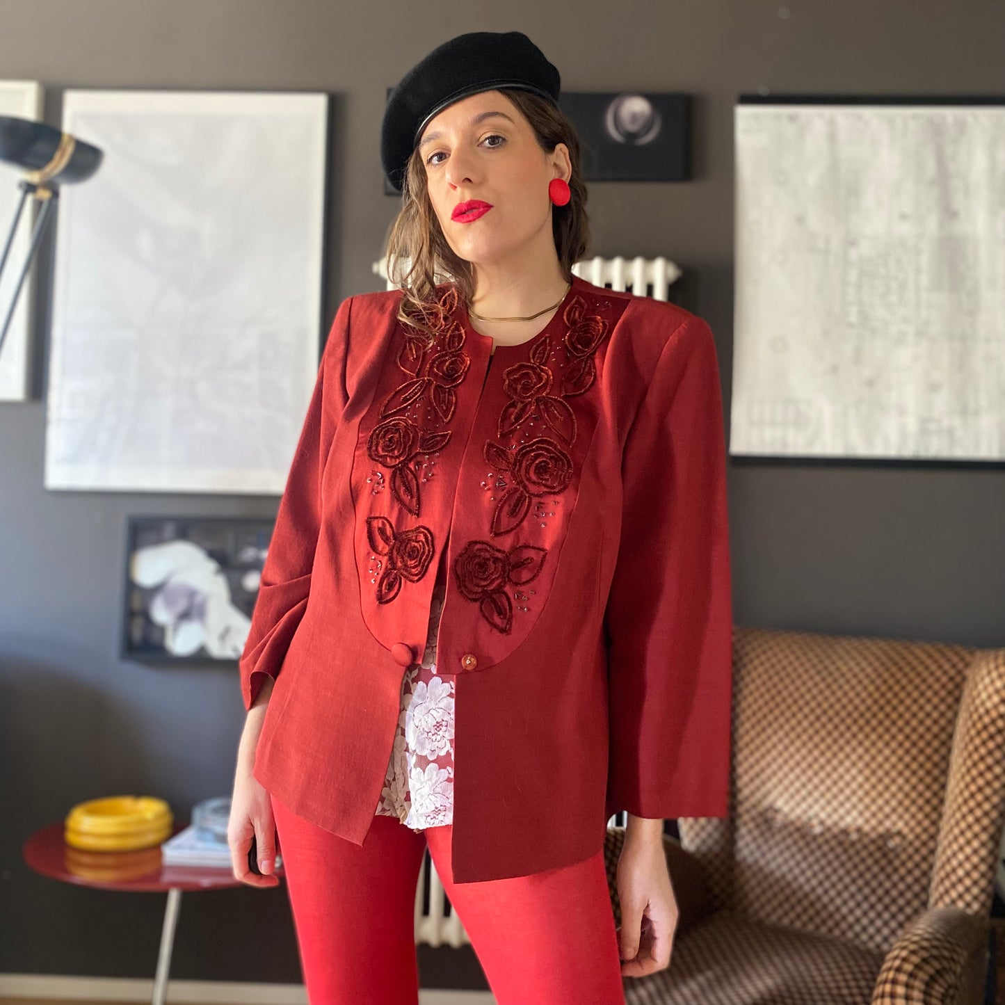 Blazer in shantung di seta con ricami