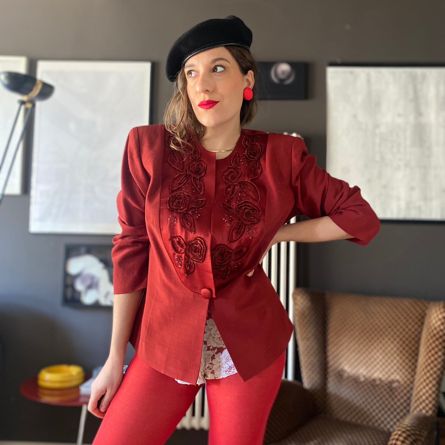 Blazer in shantung di seta con ricami