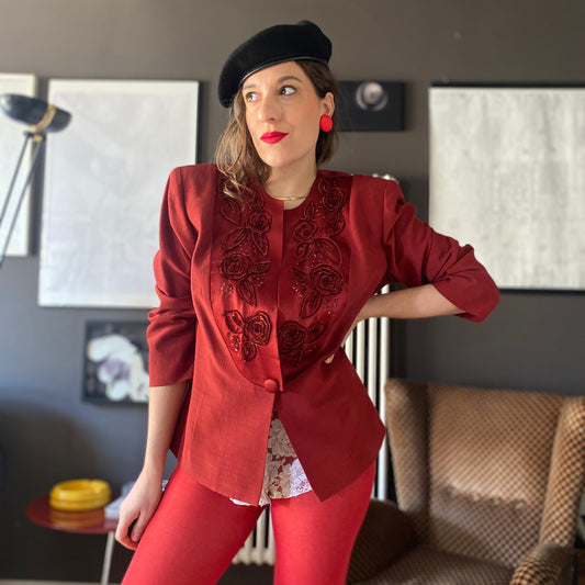 Blazer in shantung di seta con ricami