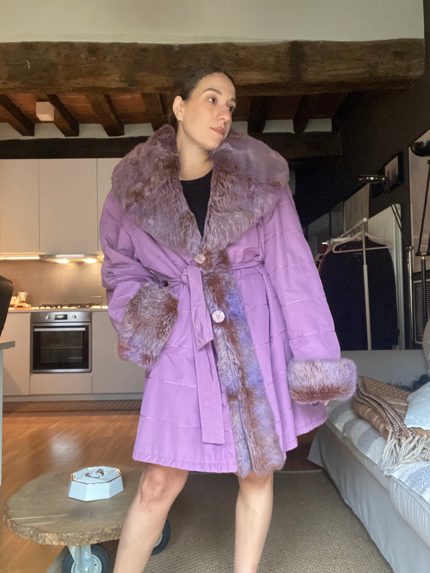 Cappotto vintage lilla con pelliccia fairy