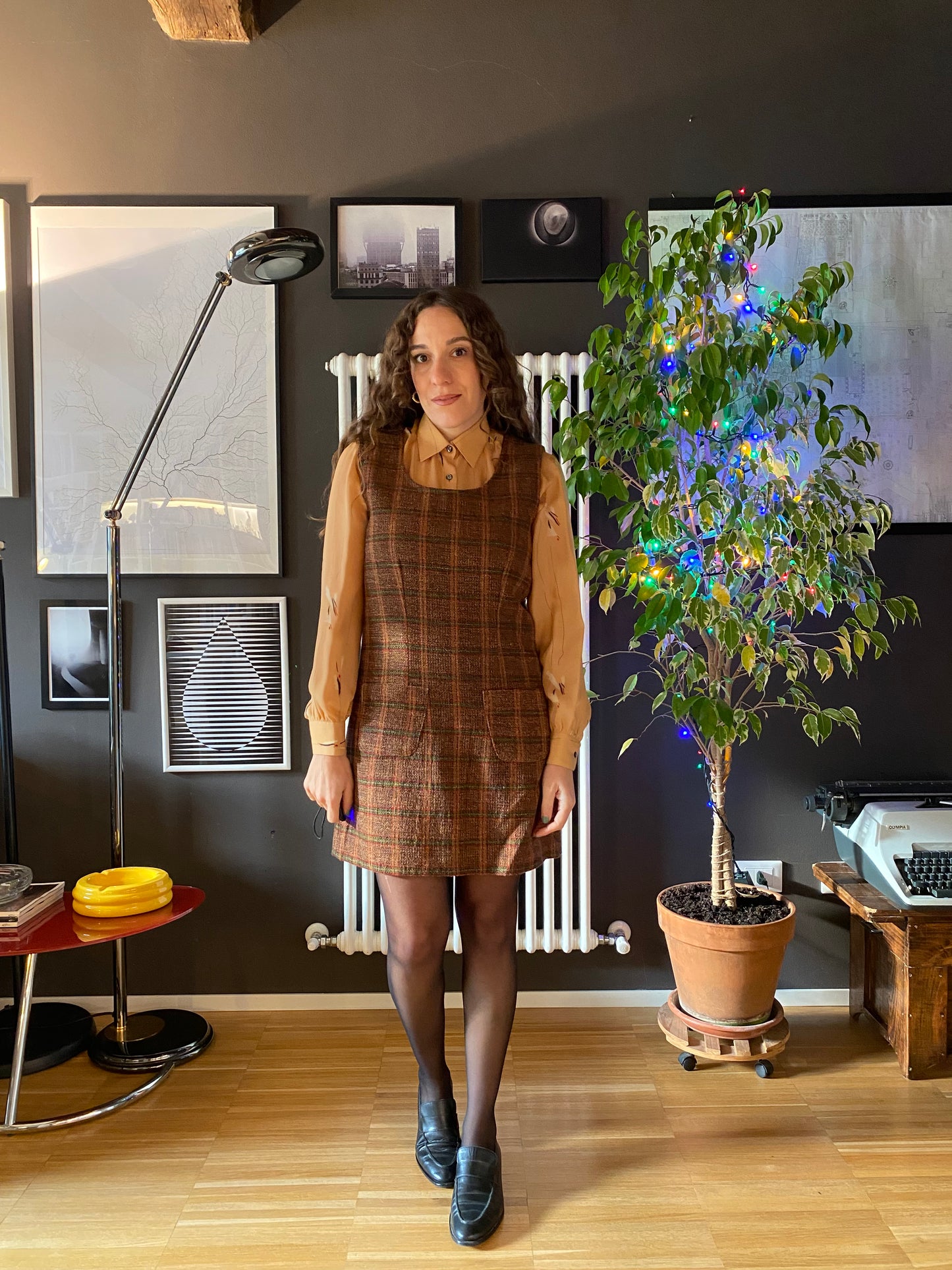 Abito smanicato tartan misto lana