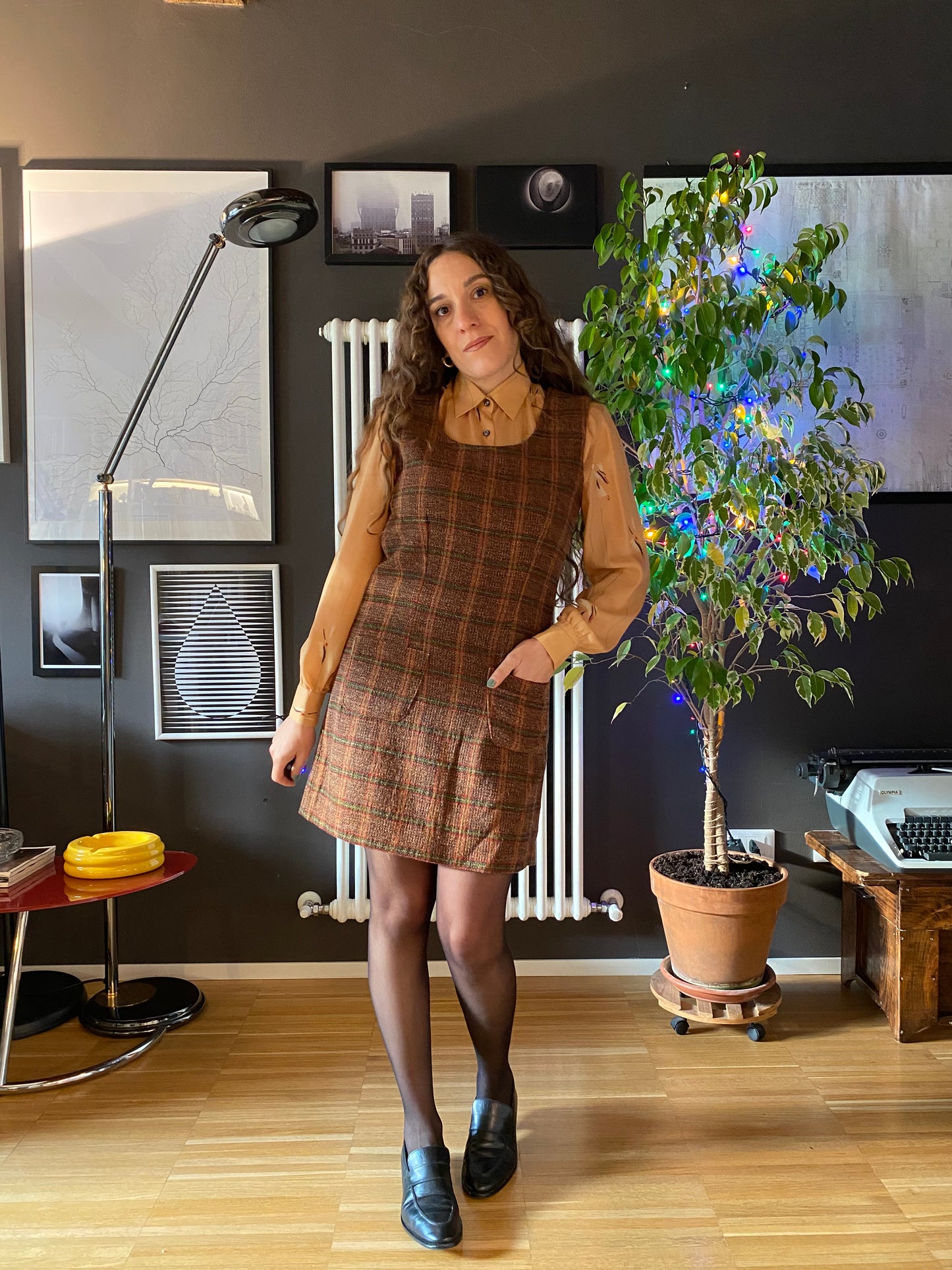 Abito smanicato tartan misto lana