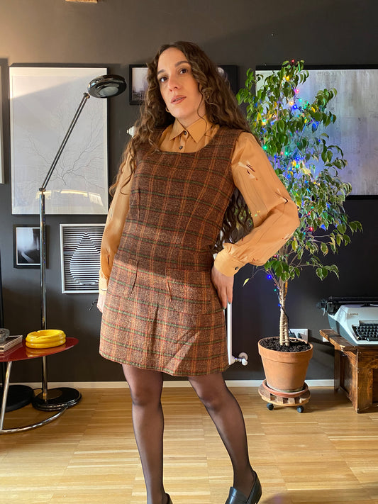 Abito smanicato tartan misto lana