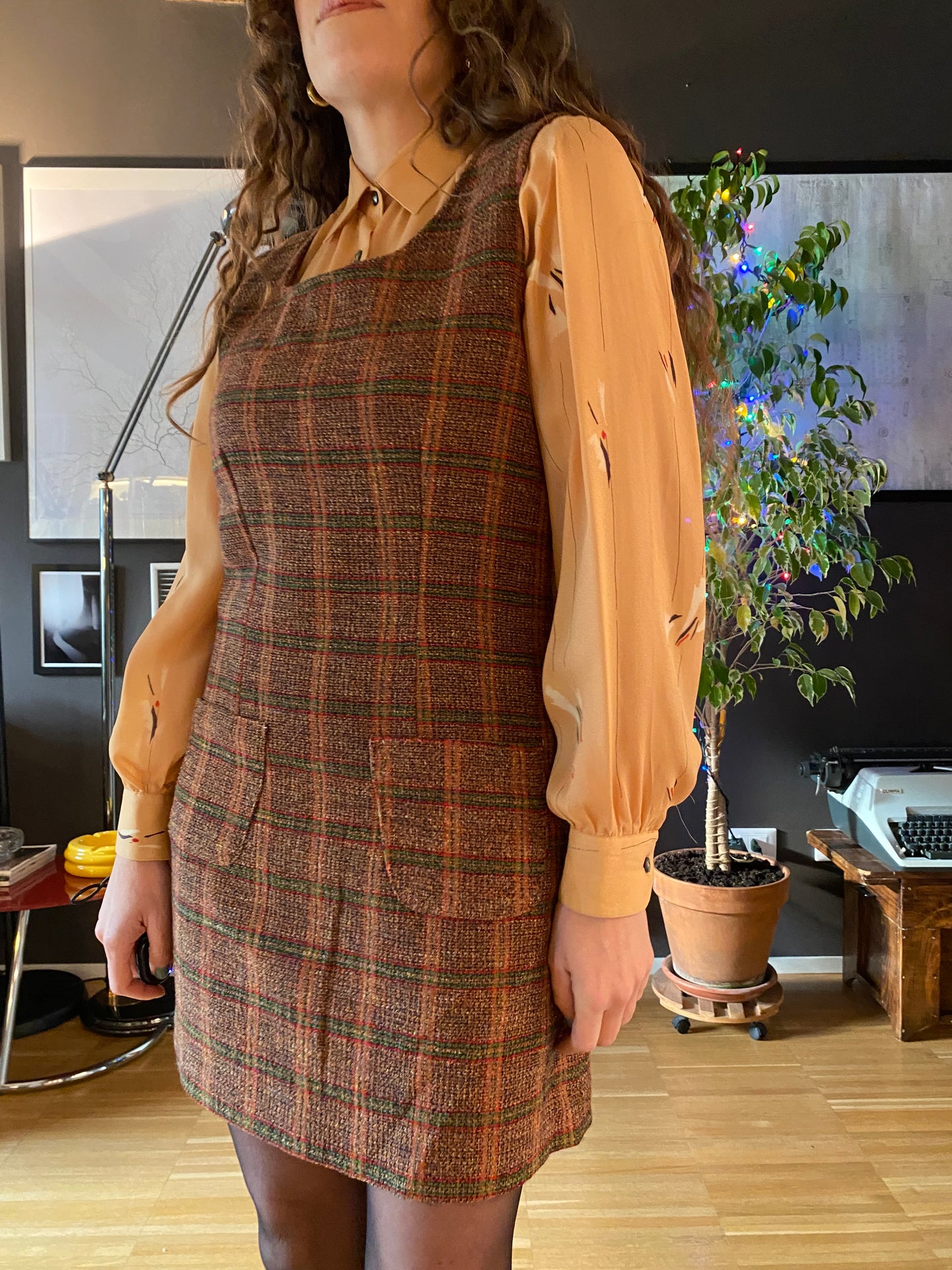 Abito smanicato tartan misto lana