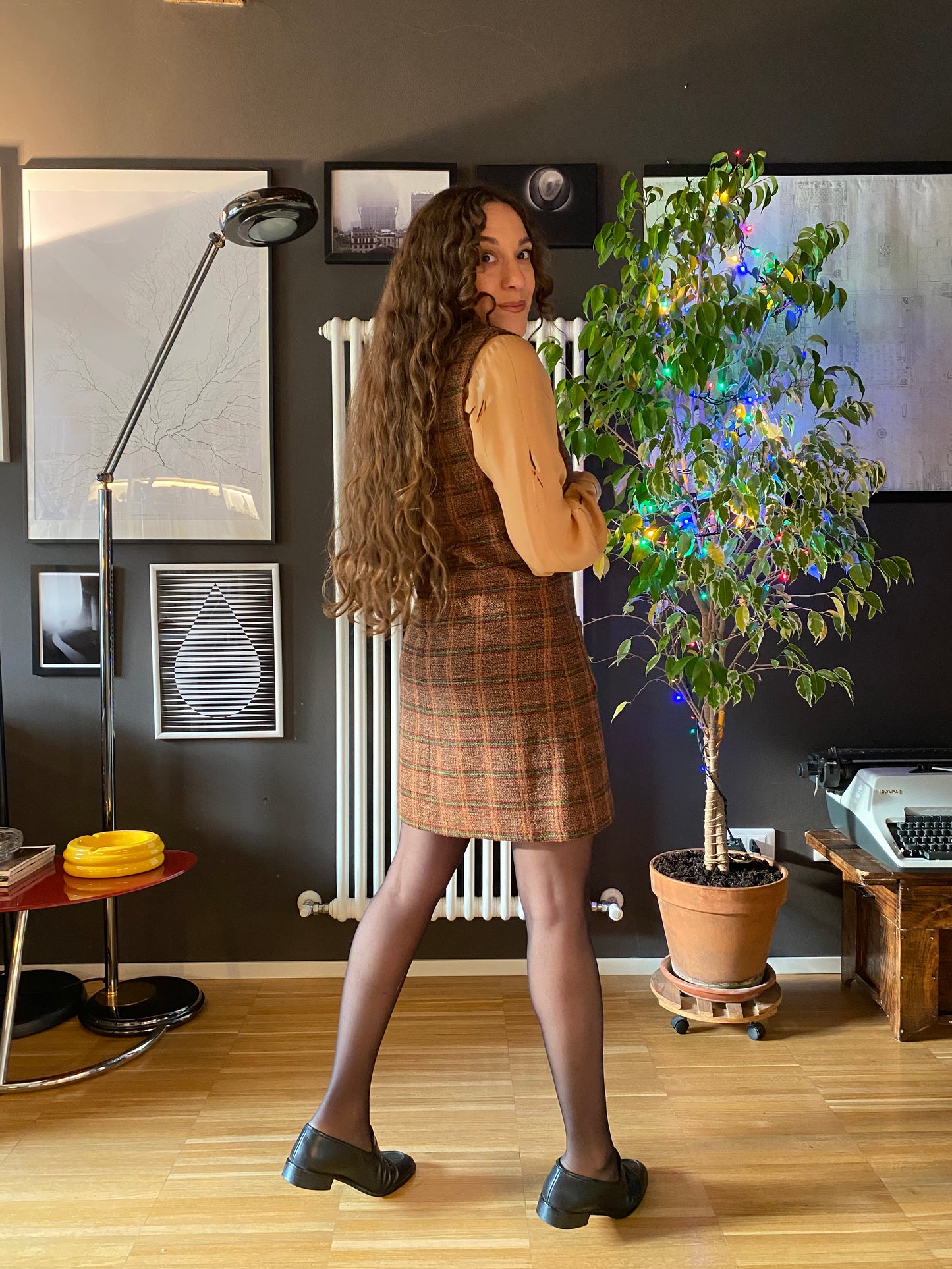 Abito smanicato tartan misto lana