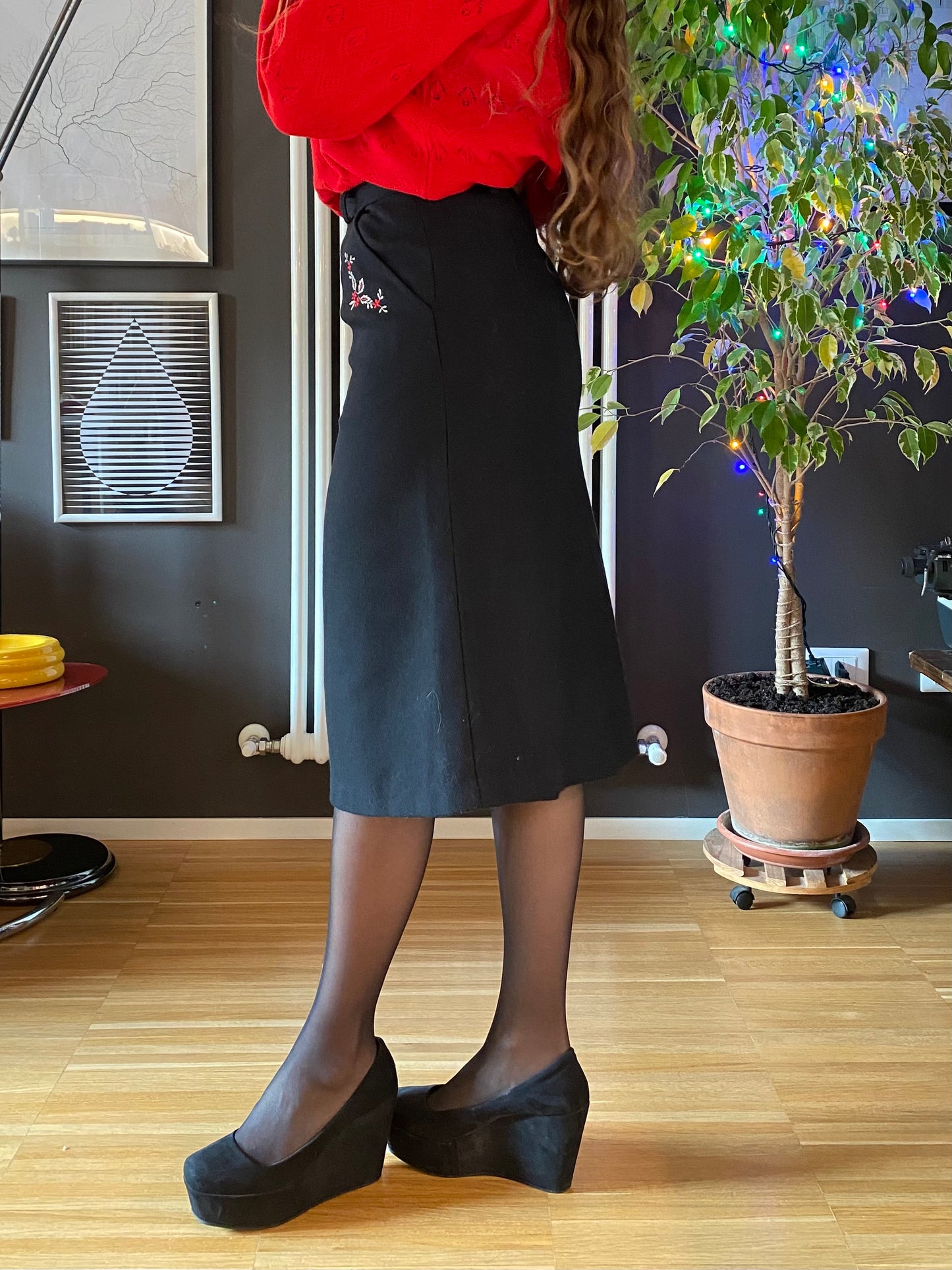 Gonna midi con ricami vintage