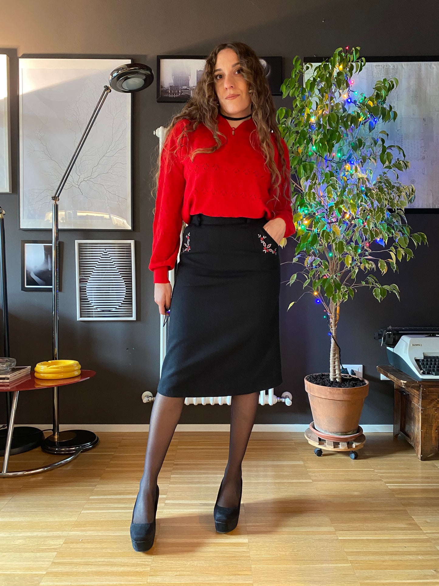 Gonna midi con ricami vintage