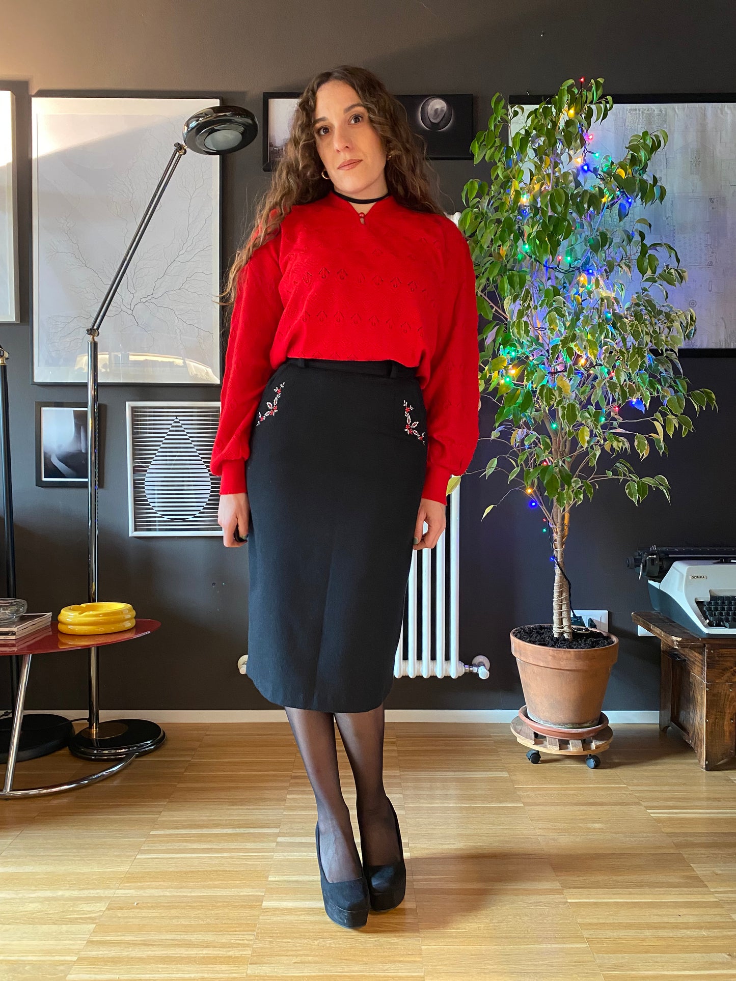 Gonna midi con ricami vintage