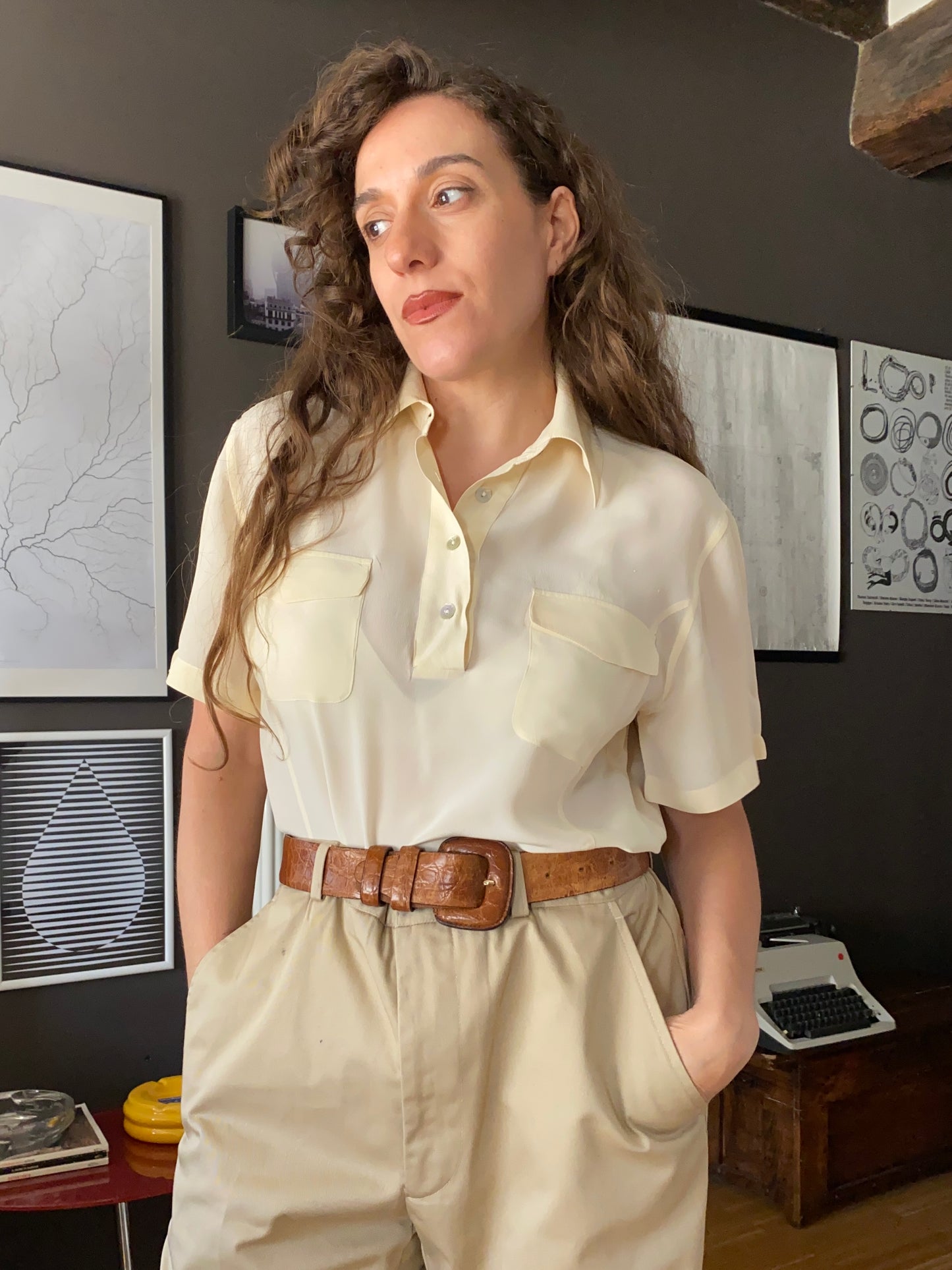 Camicia polo in seta con tasche