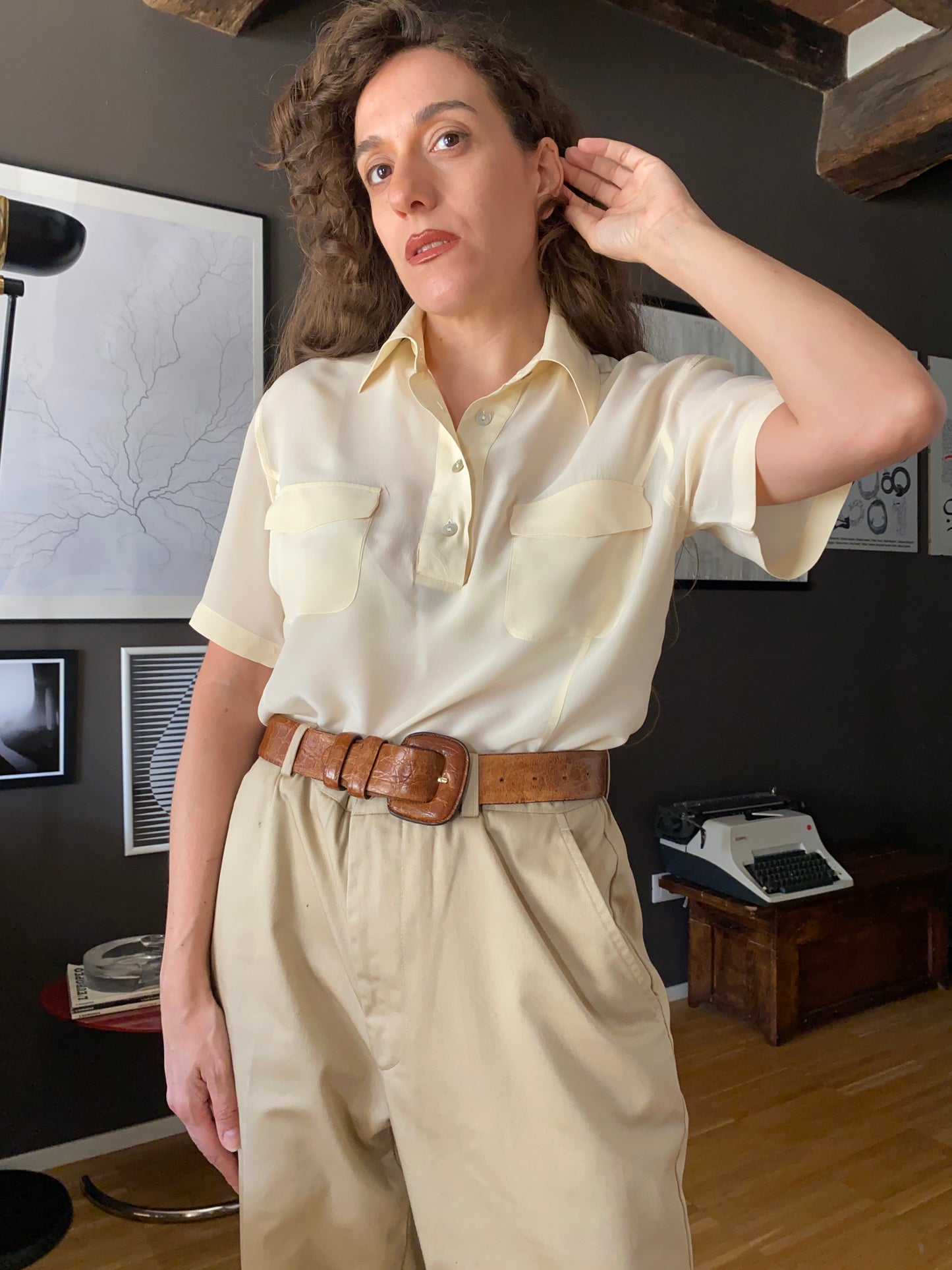 Camicia polo in seta con tasche