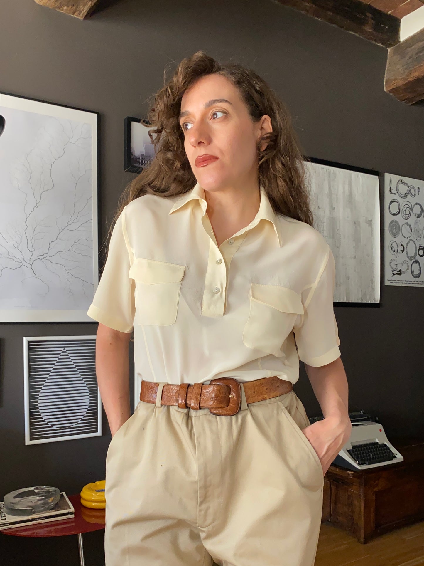 Camicia polo in seta con tasche