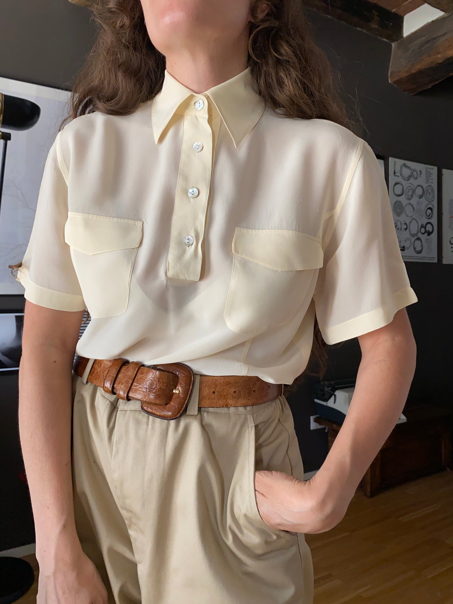 Camicia polo in seta con tasche
