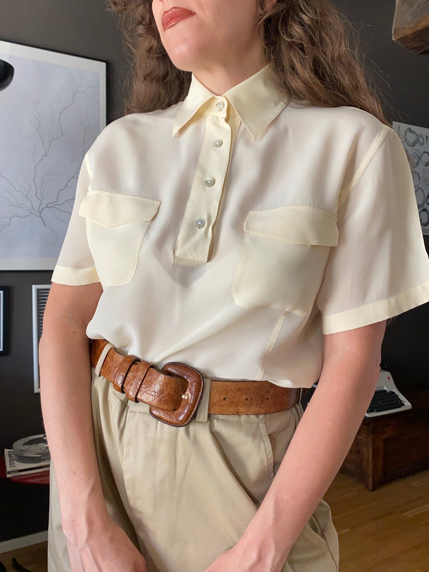 Camicia polo in seta con tasche