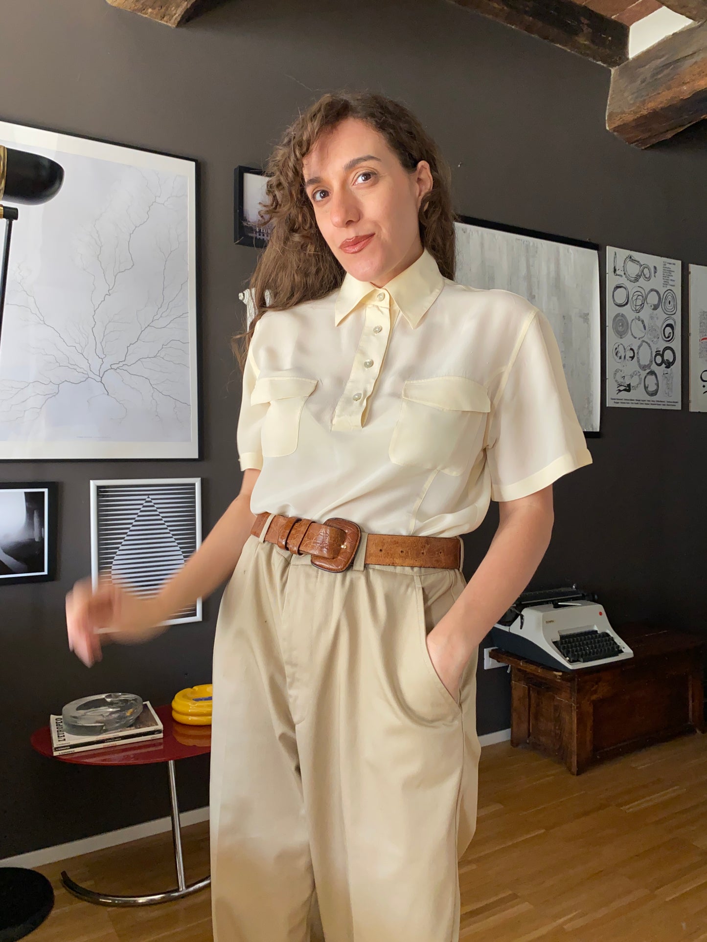 Camicia polo in seta con tasche