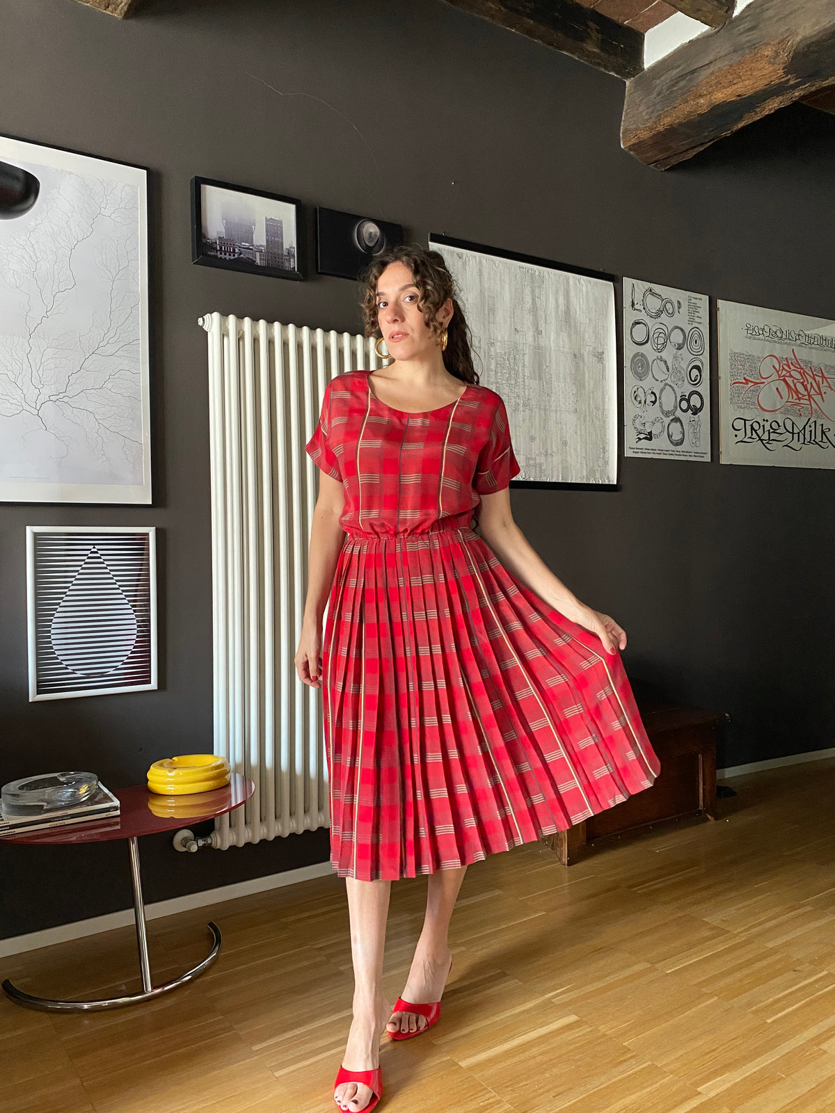 Abito midi sartoriale in seta vintage