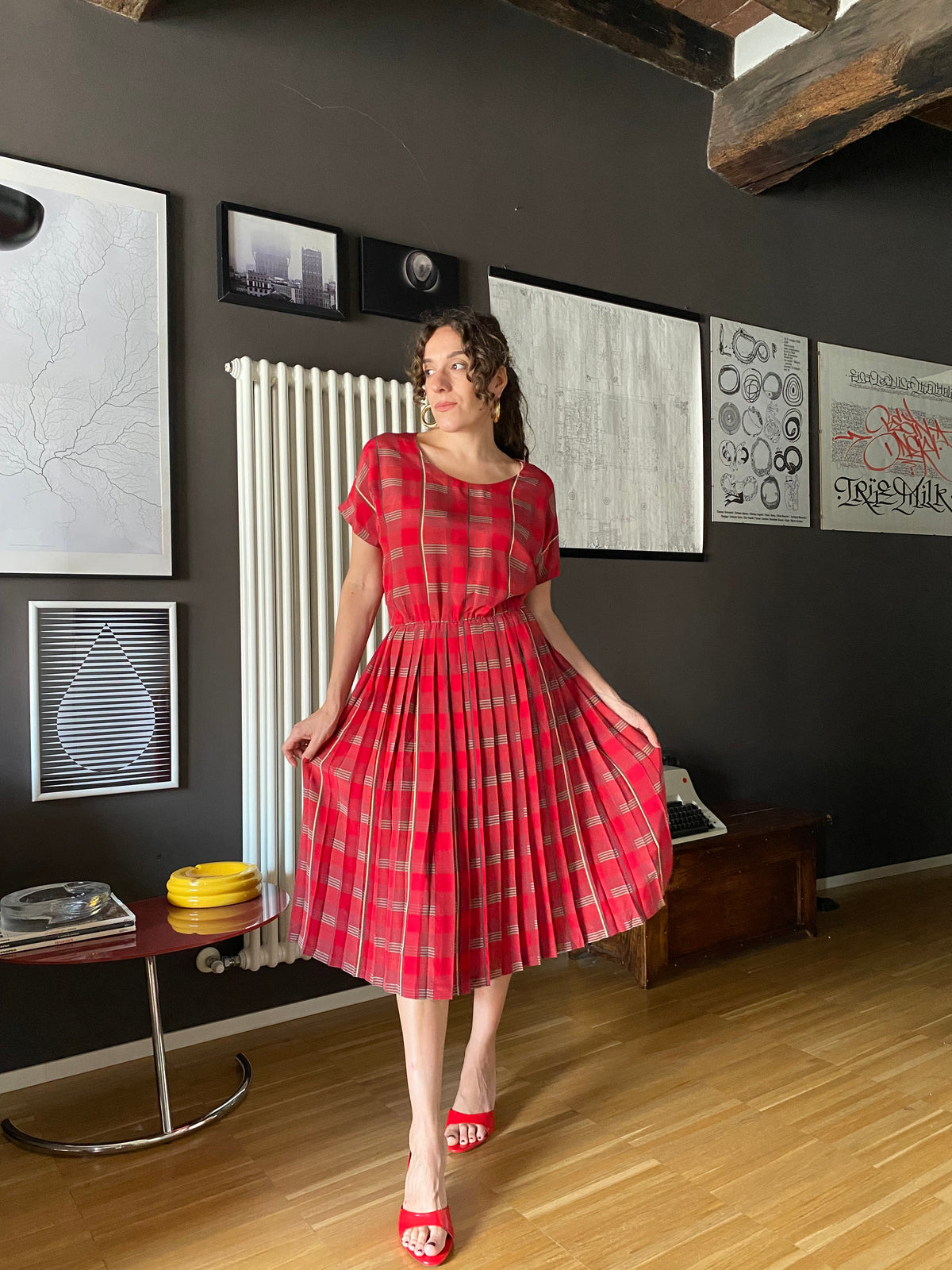 Abito midi sartoriale in seta vintage