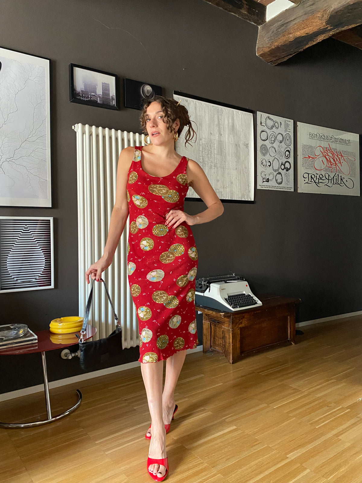 Abito midi in mesh rosso