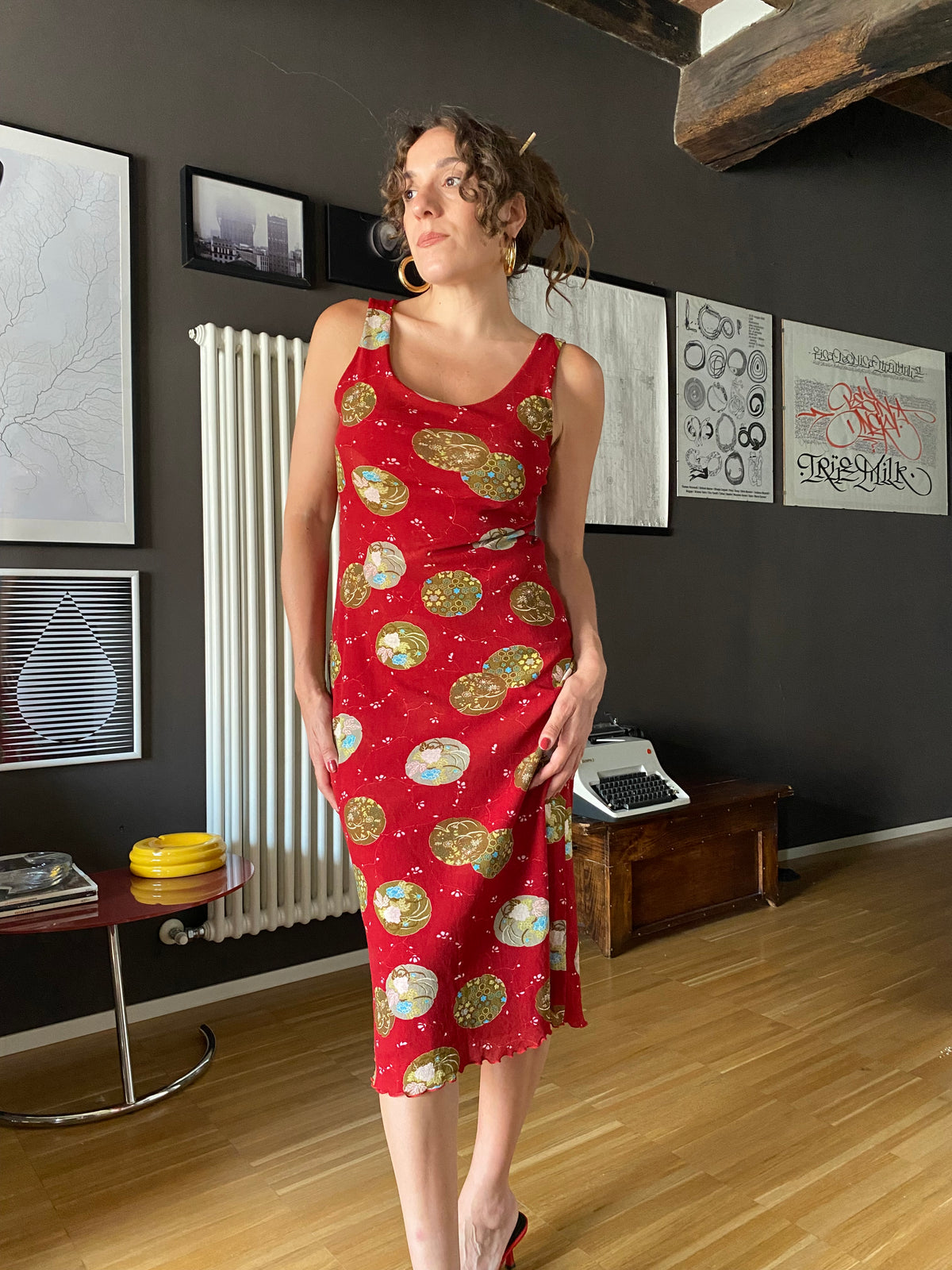 Abito midi in mesh rosso