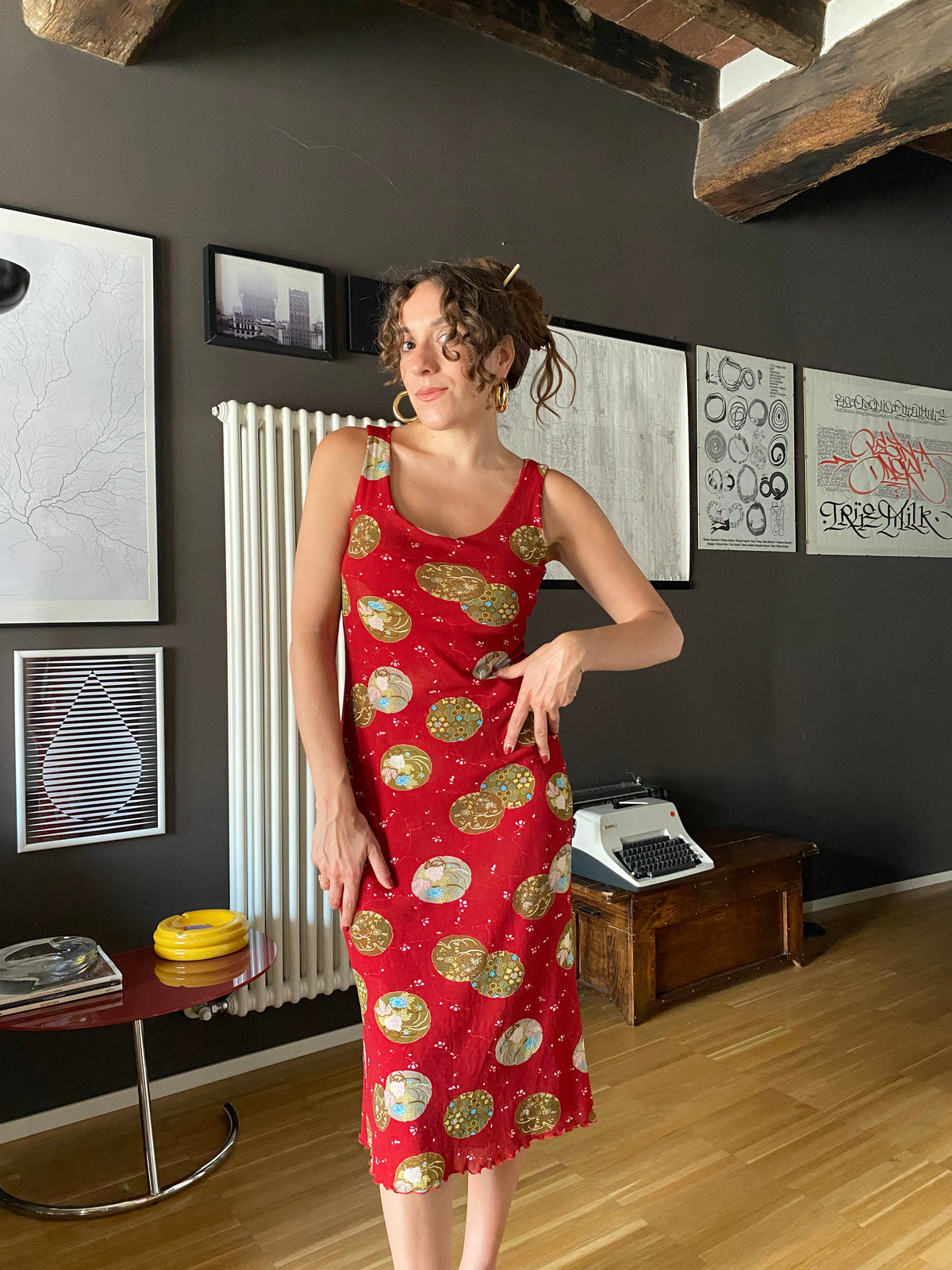 Abito midi in mesh rosso