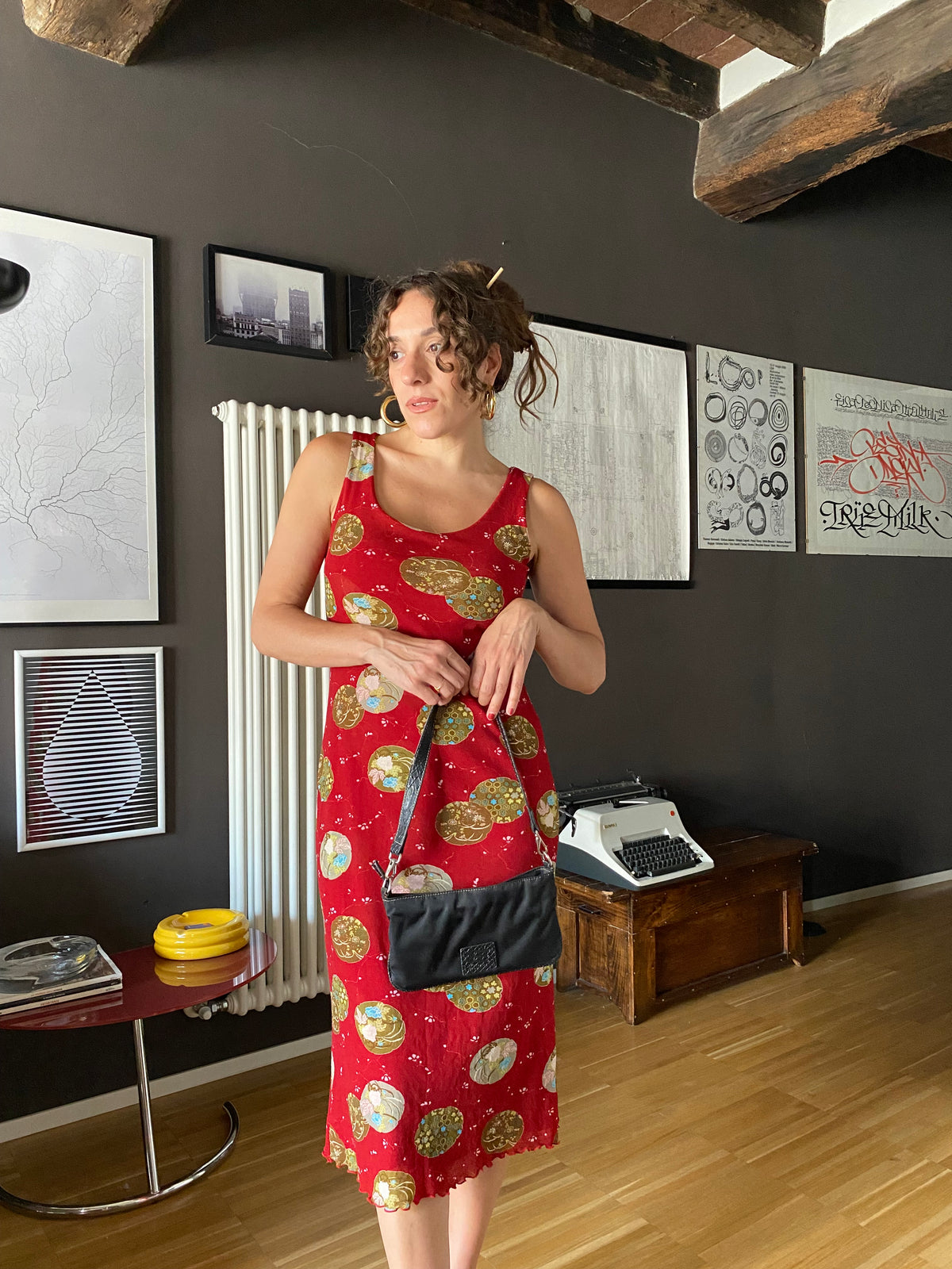 Abito midi in mesh rosso
