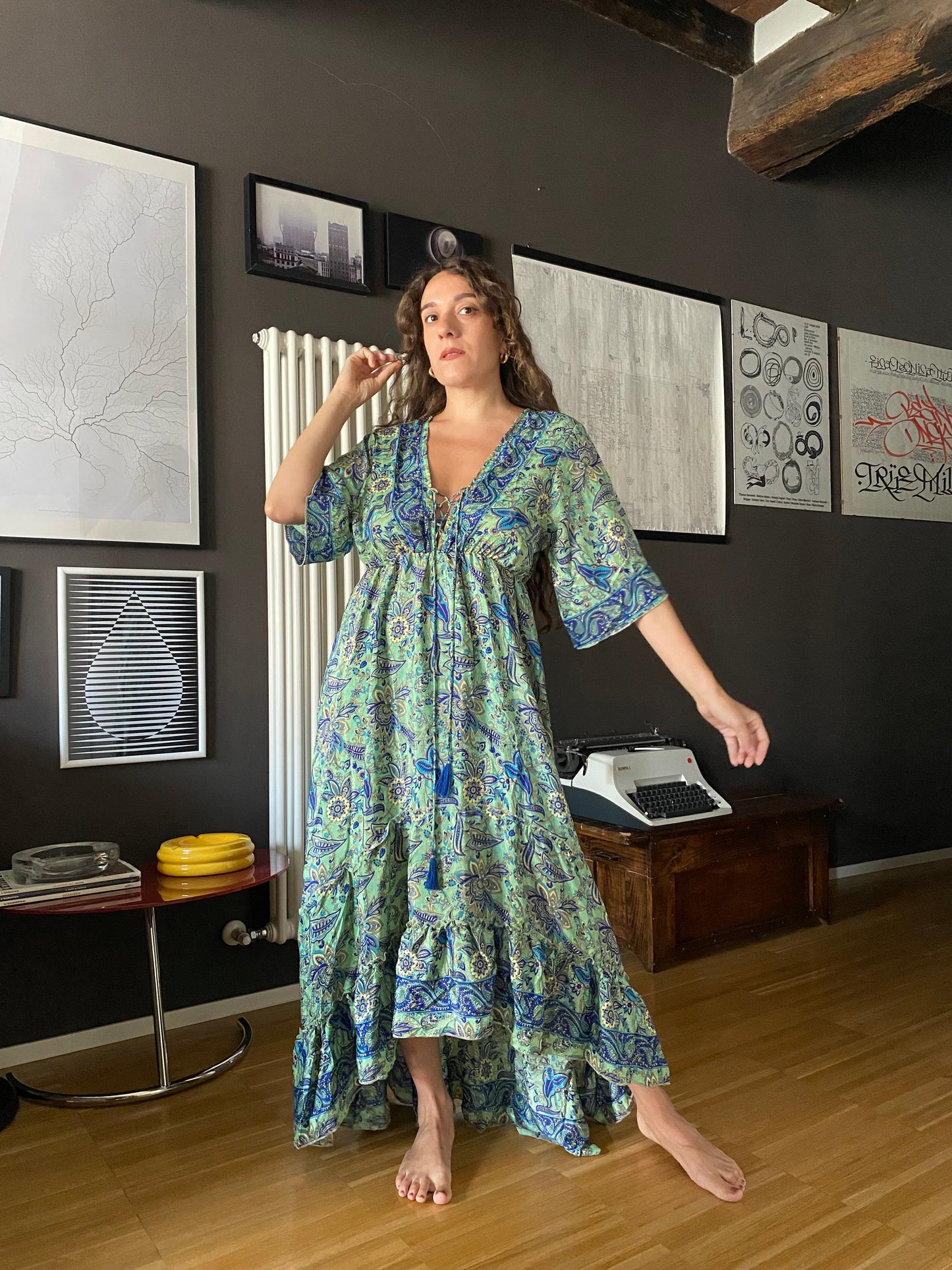 Abito boho in seta azzurro