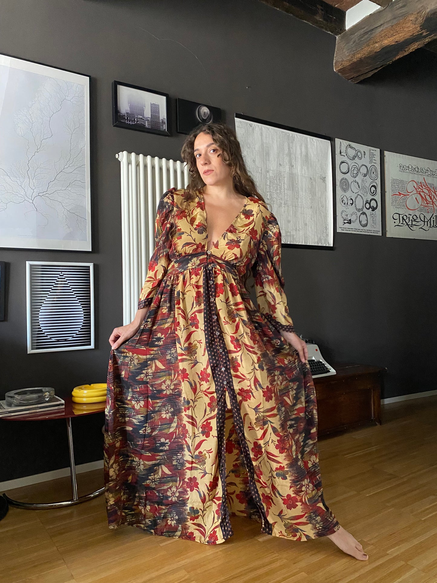 Abito boho in seta marrone