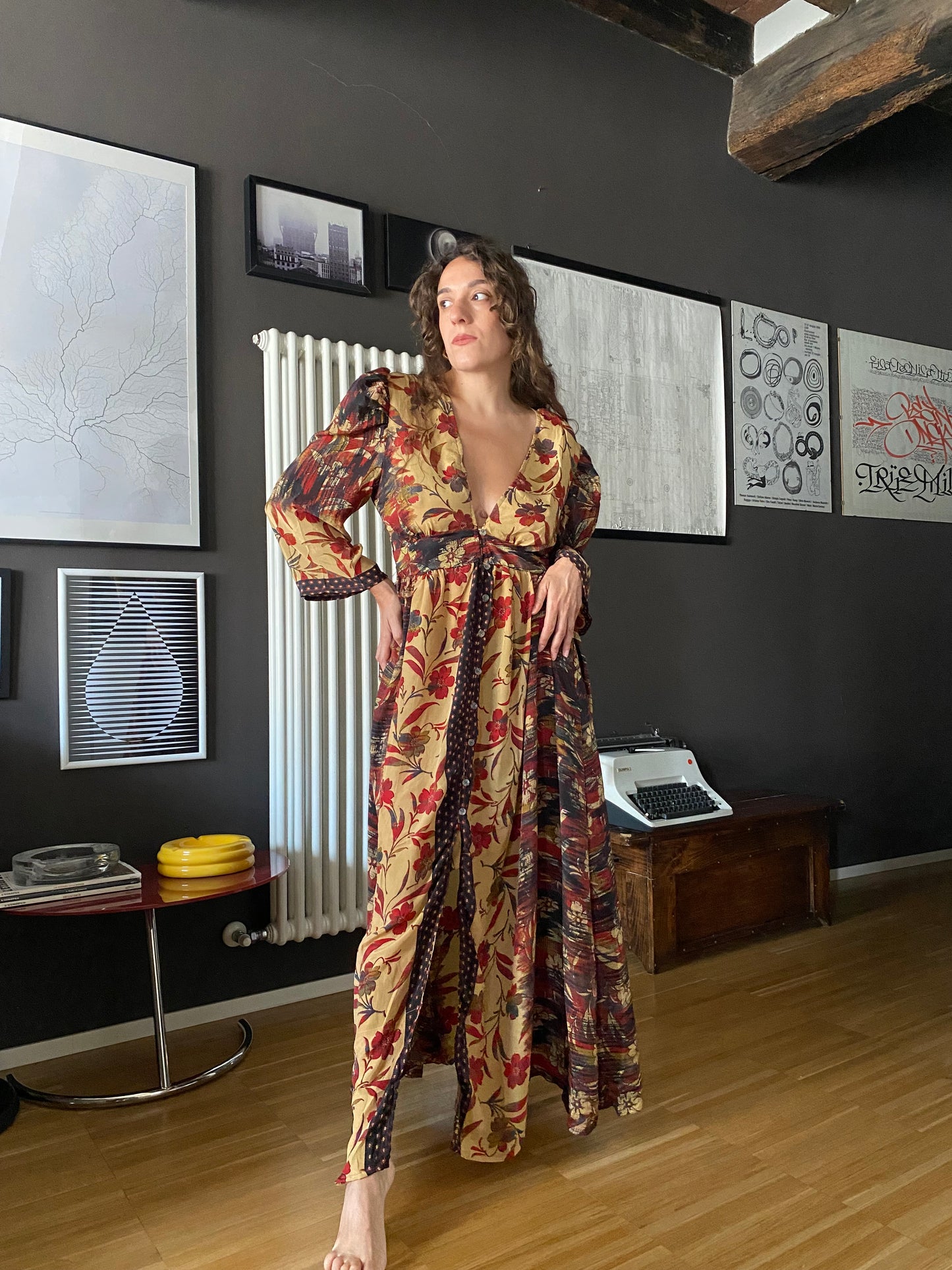 Abito boho in seta marrone