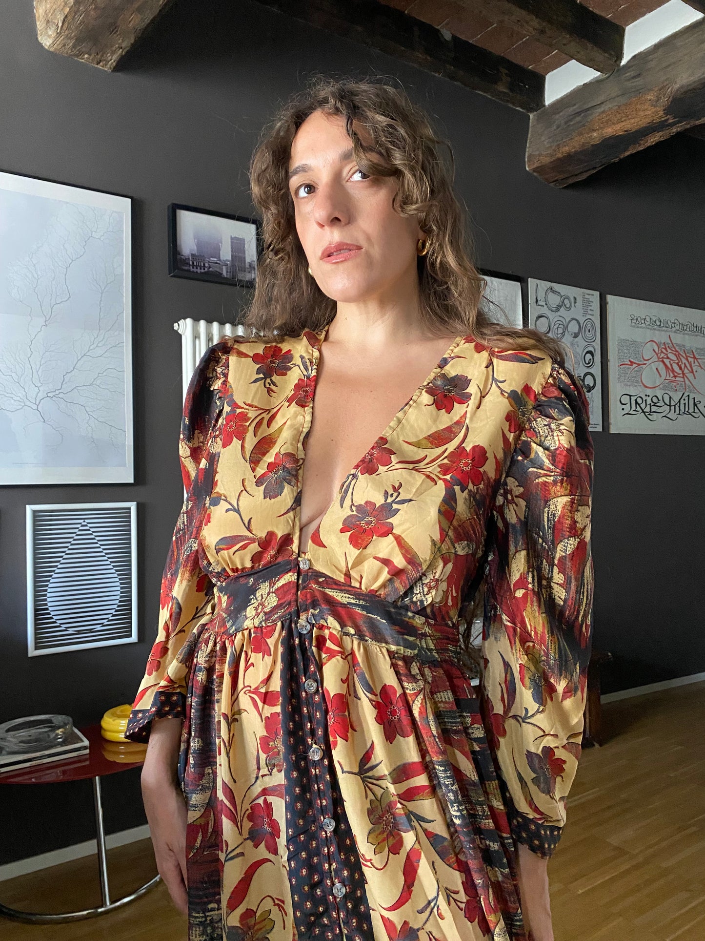Abito boho in seta marrone