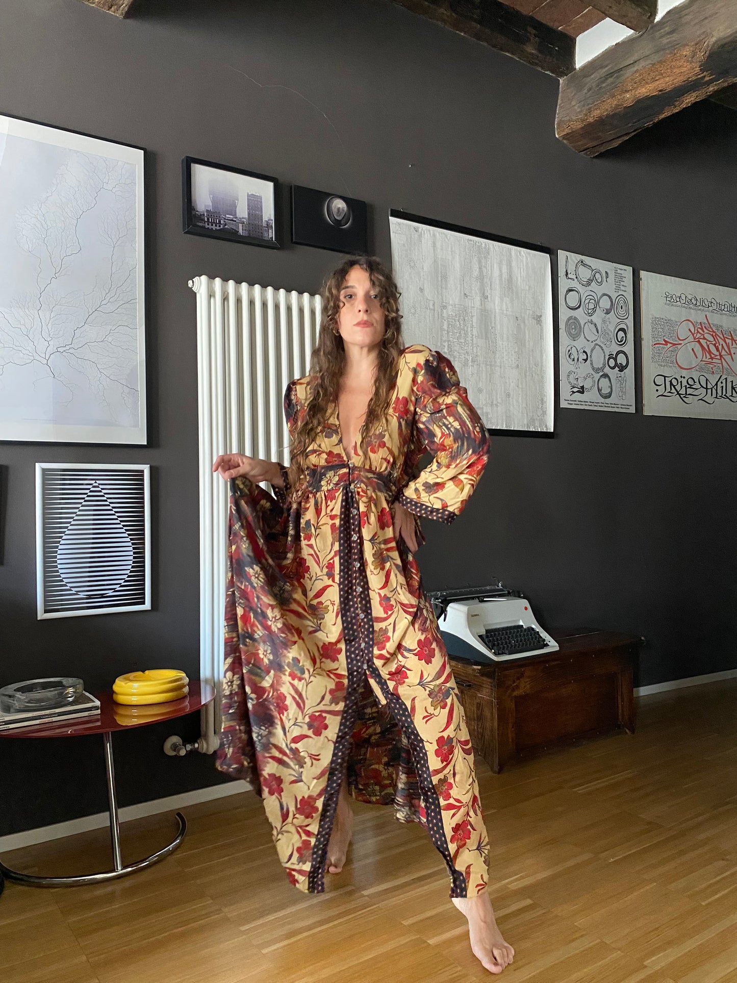 Abito boho in seta marrone