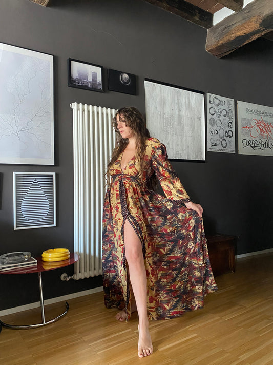 Abito boho in seta marrone