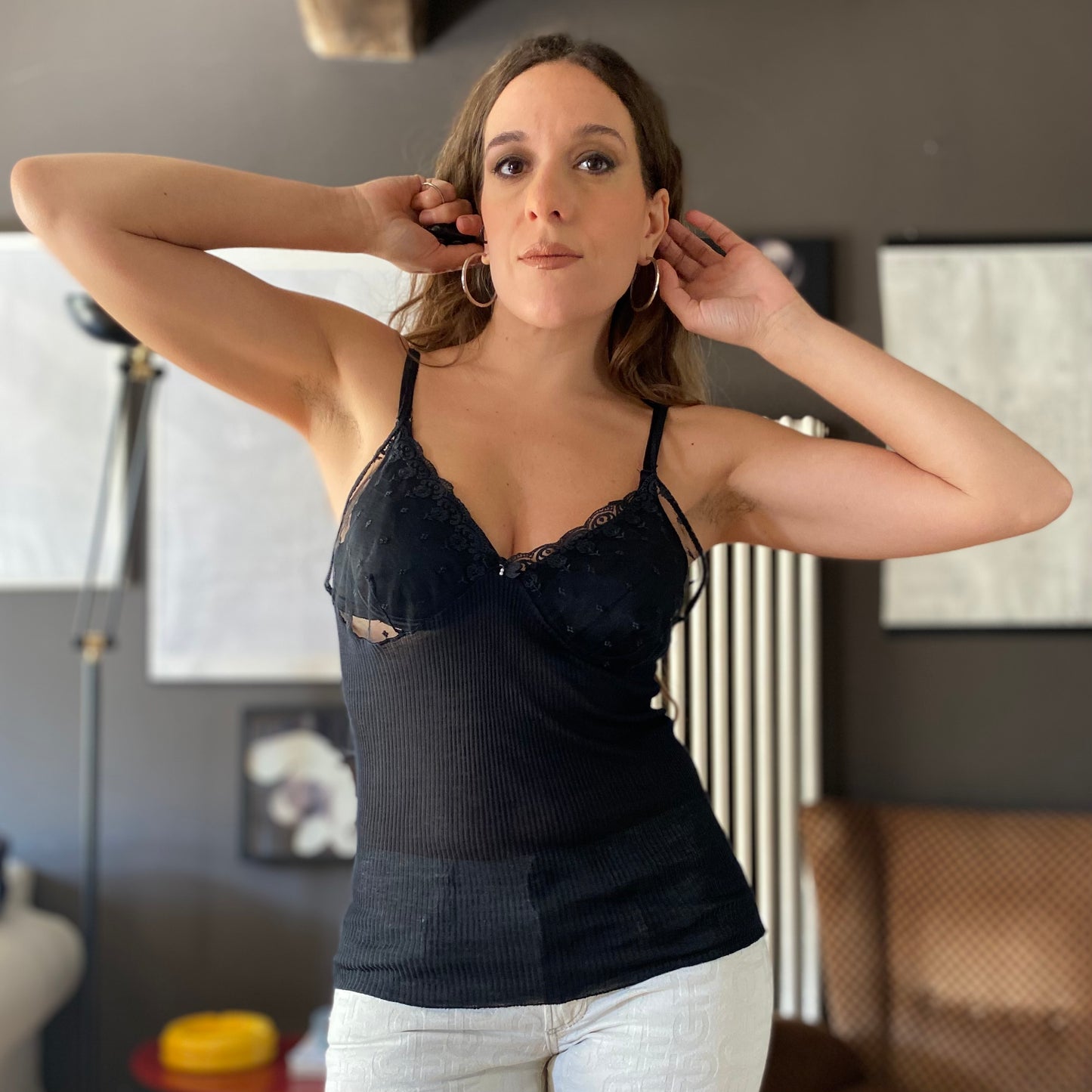 Tank top a costine con trasparenze