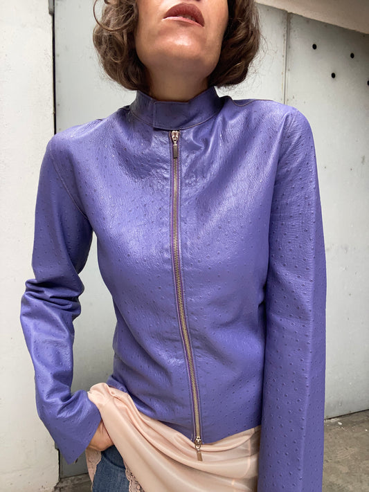 Giacca byker in pelle lilla