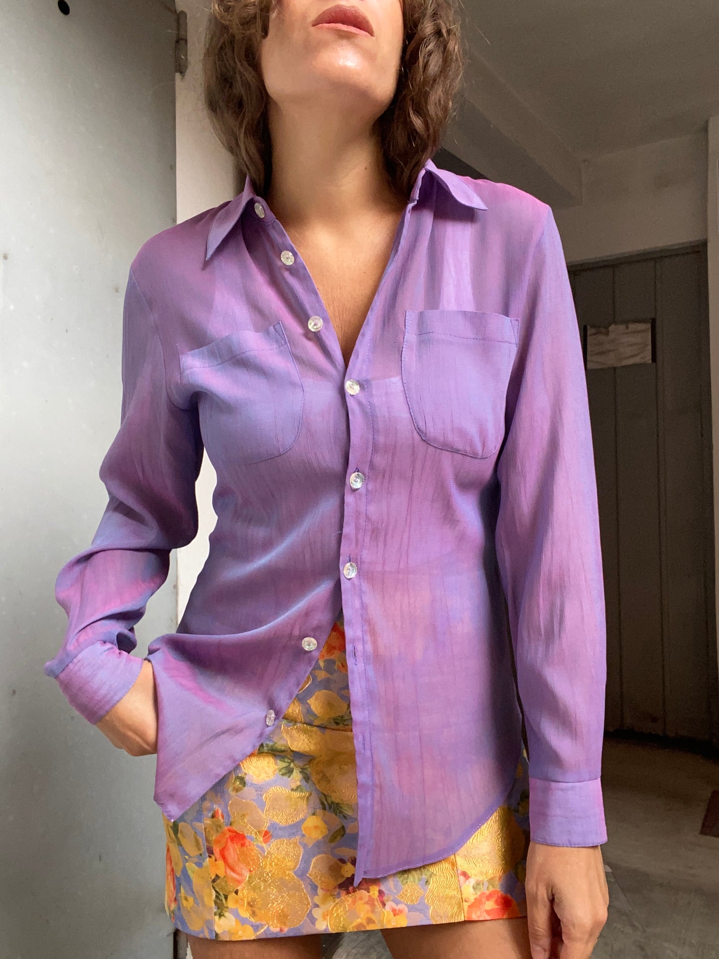 Camicia cangiante anni 90 lilla/viola