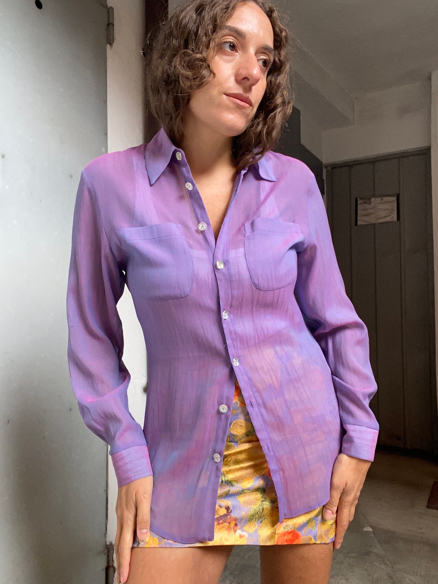 Camicia cangiante anni 90 lilla/viola
