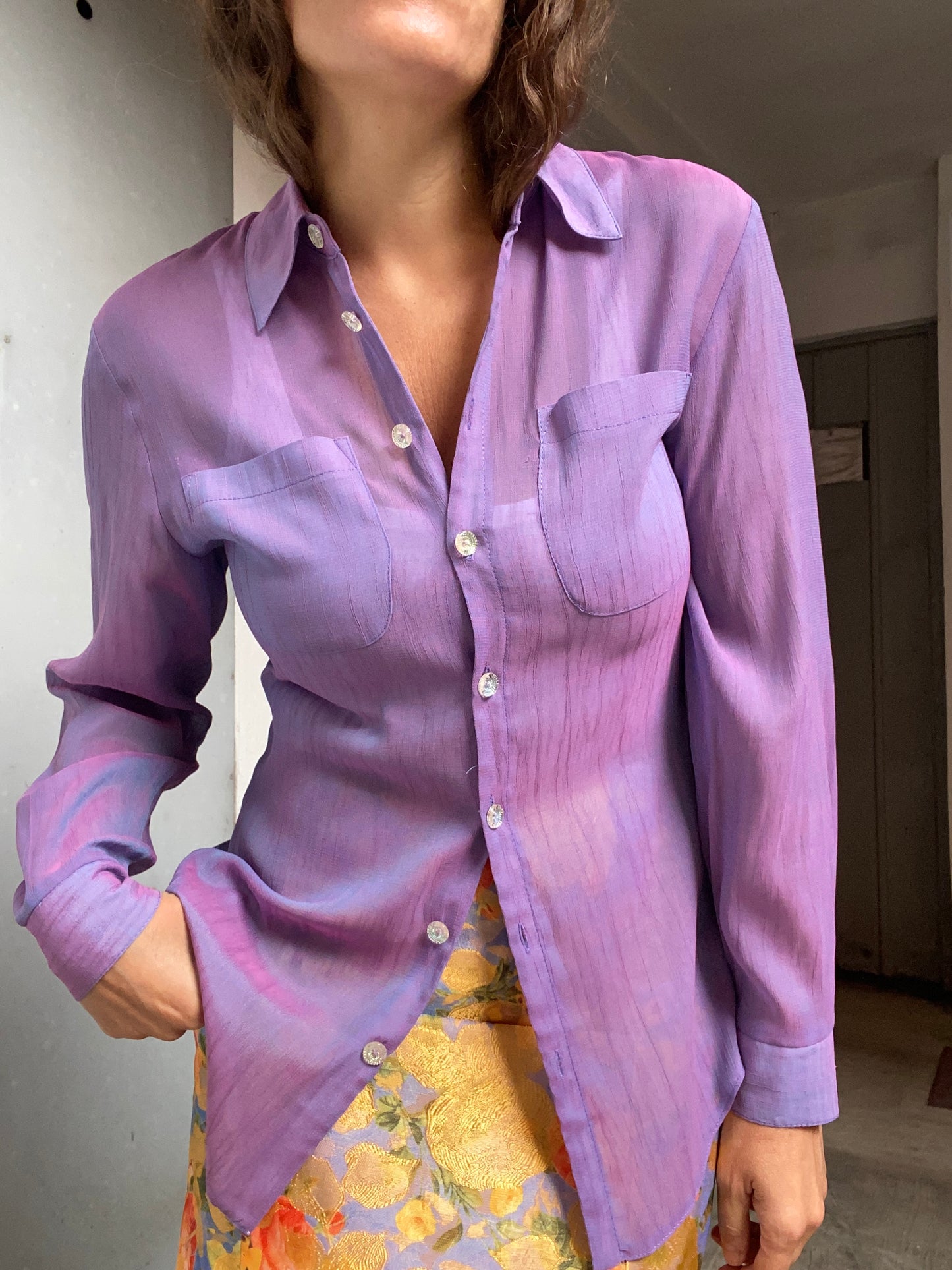 Camicia cangiante anni 90 lilla/viola