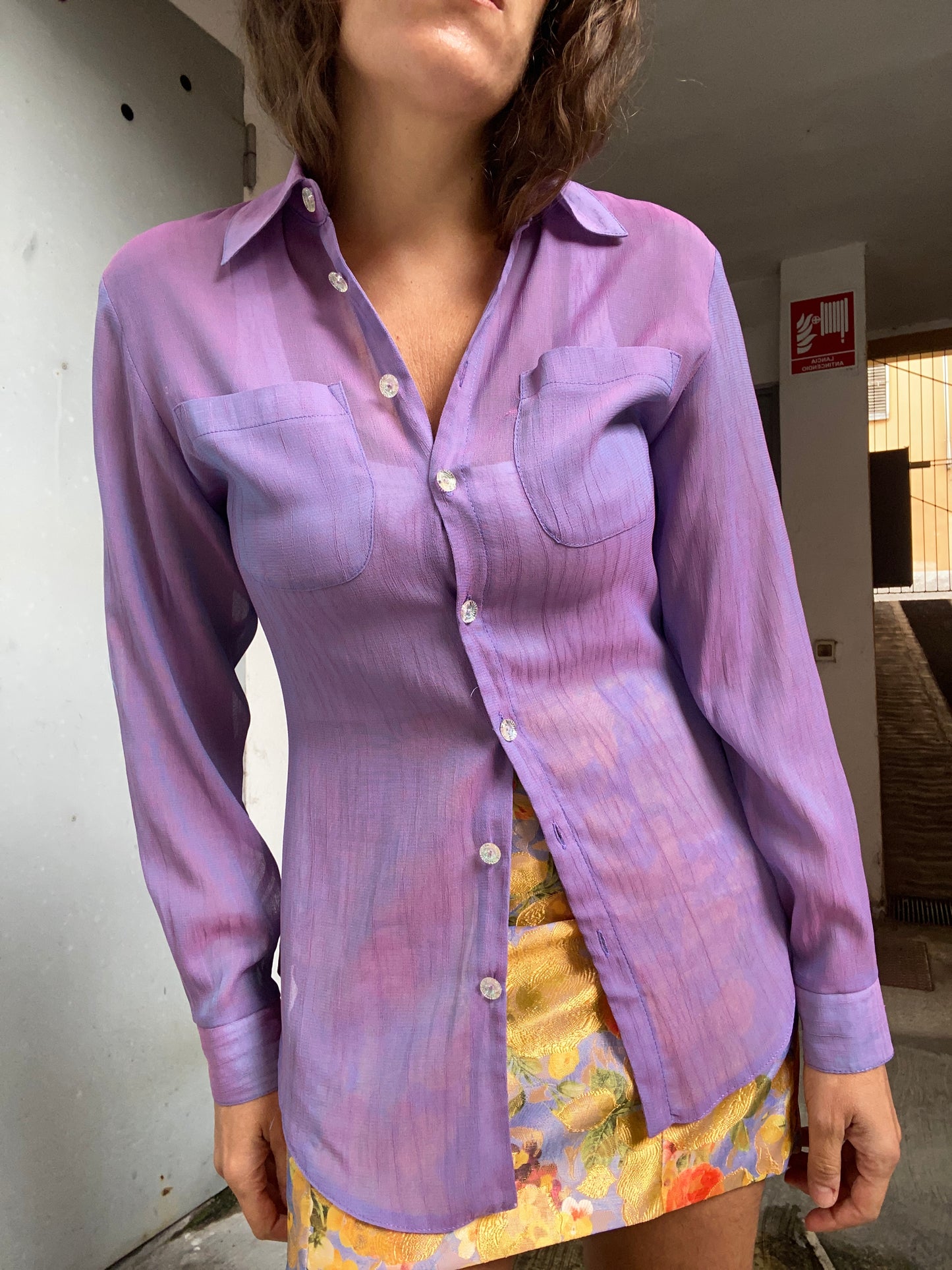 Camicia cangiante anni 90 lilla/viola