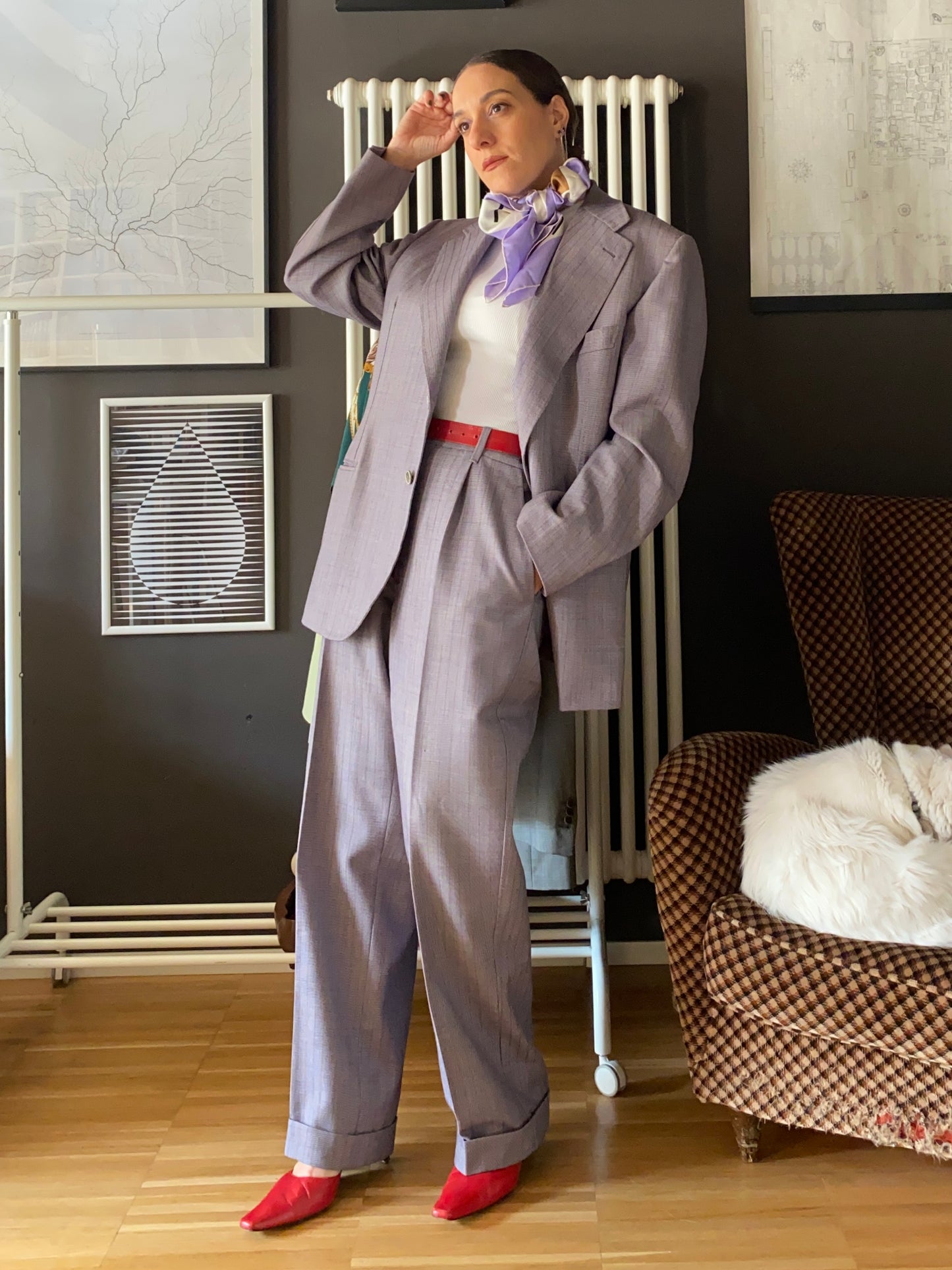 Completo sartoriale maschile lilla/grigio