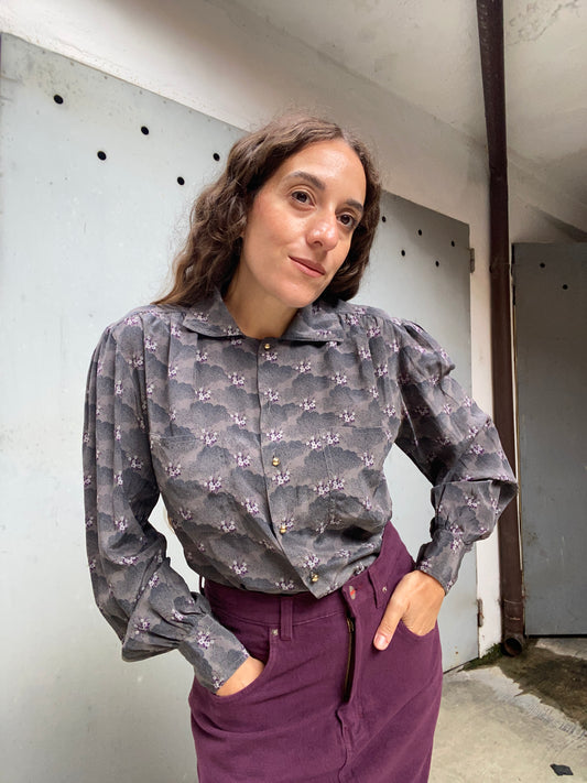 Camicia grigia anni 80 in seta vintage