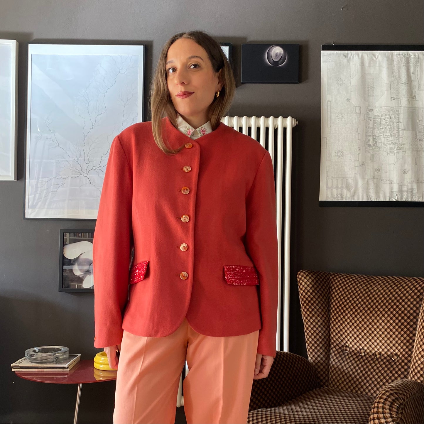 Blazer aragosta con perline