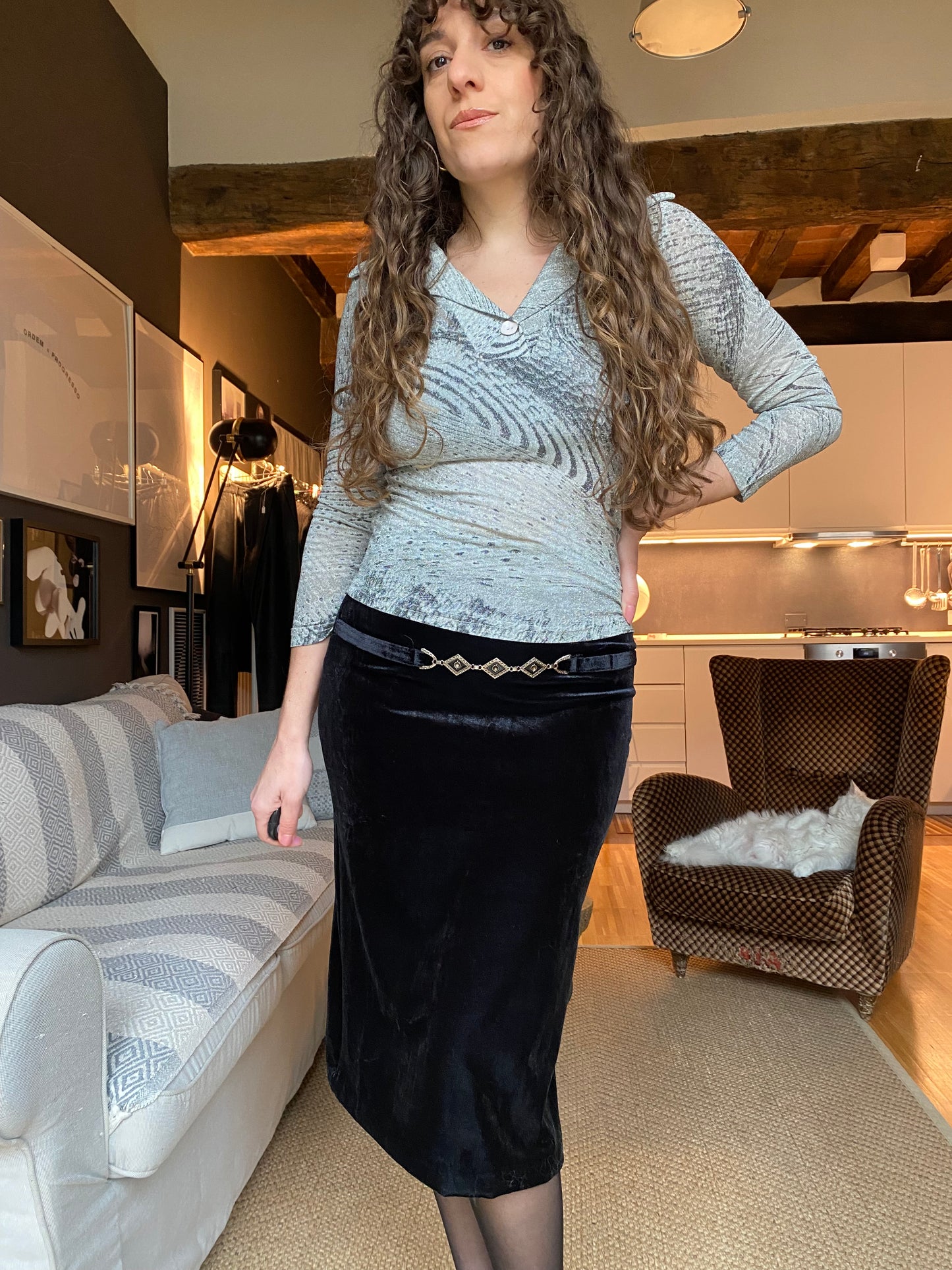 Gonna gioiello midi in velluto